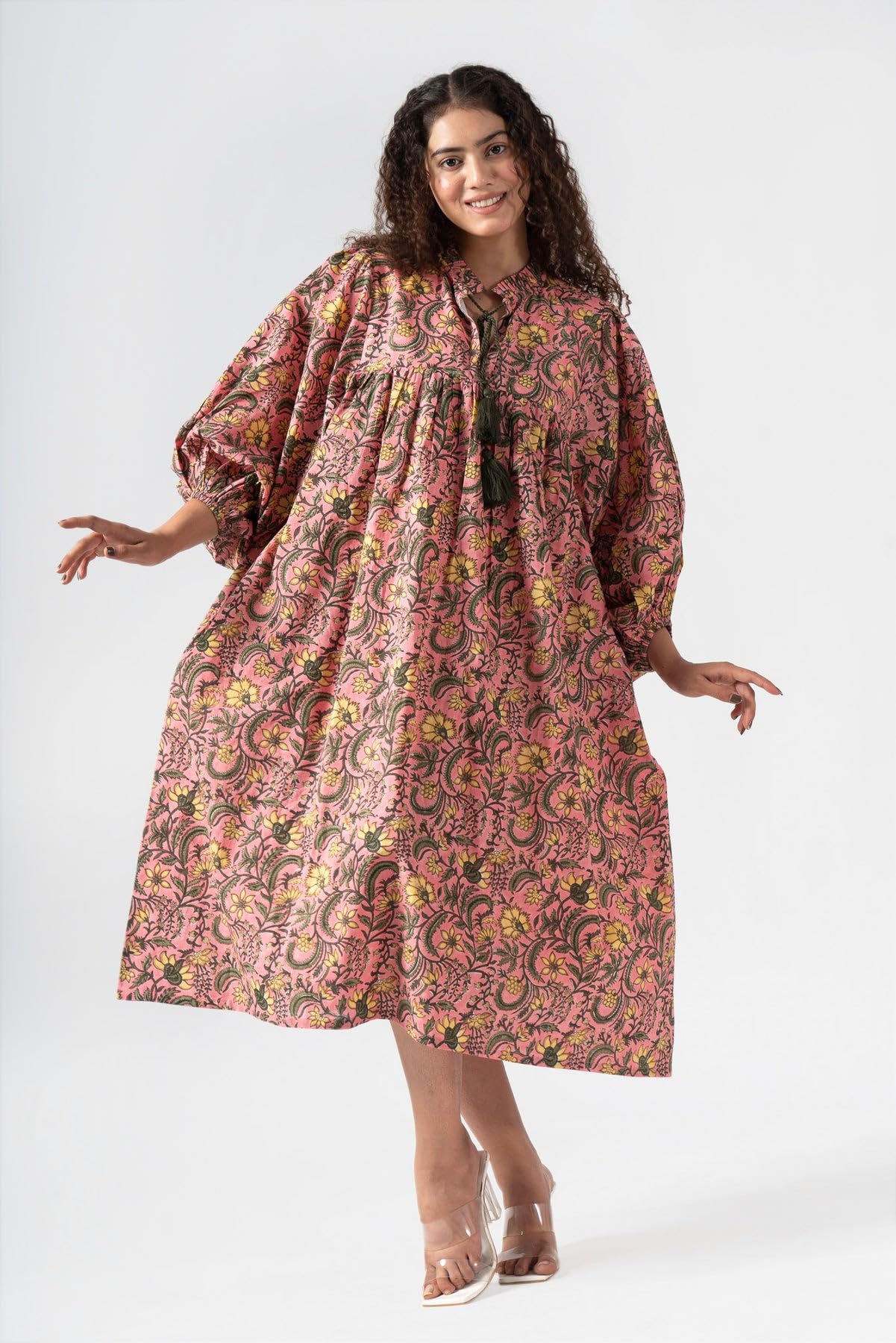 Fabricrush Summer Dresses for Women 2024 Casual Long Sleeve Floral Block Print Loose Sundress with Pocket Partywear - Image 6