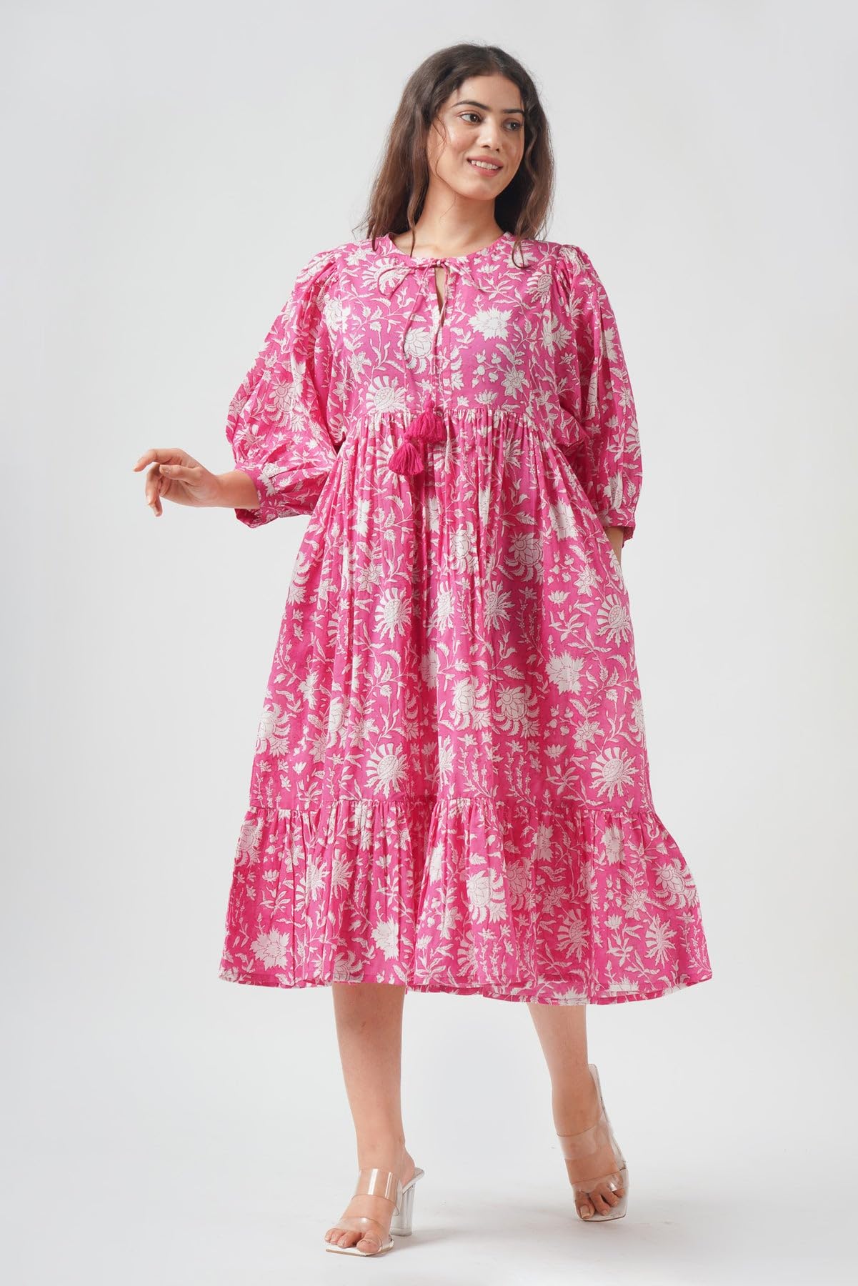 Fabricrush Summer Dresses for Women 2024 Casual Long Sleeve Floral Block Print Loose Sundress with Pocket Partywear - Image 3