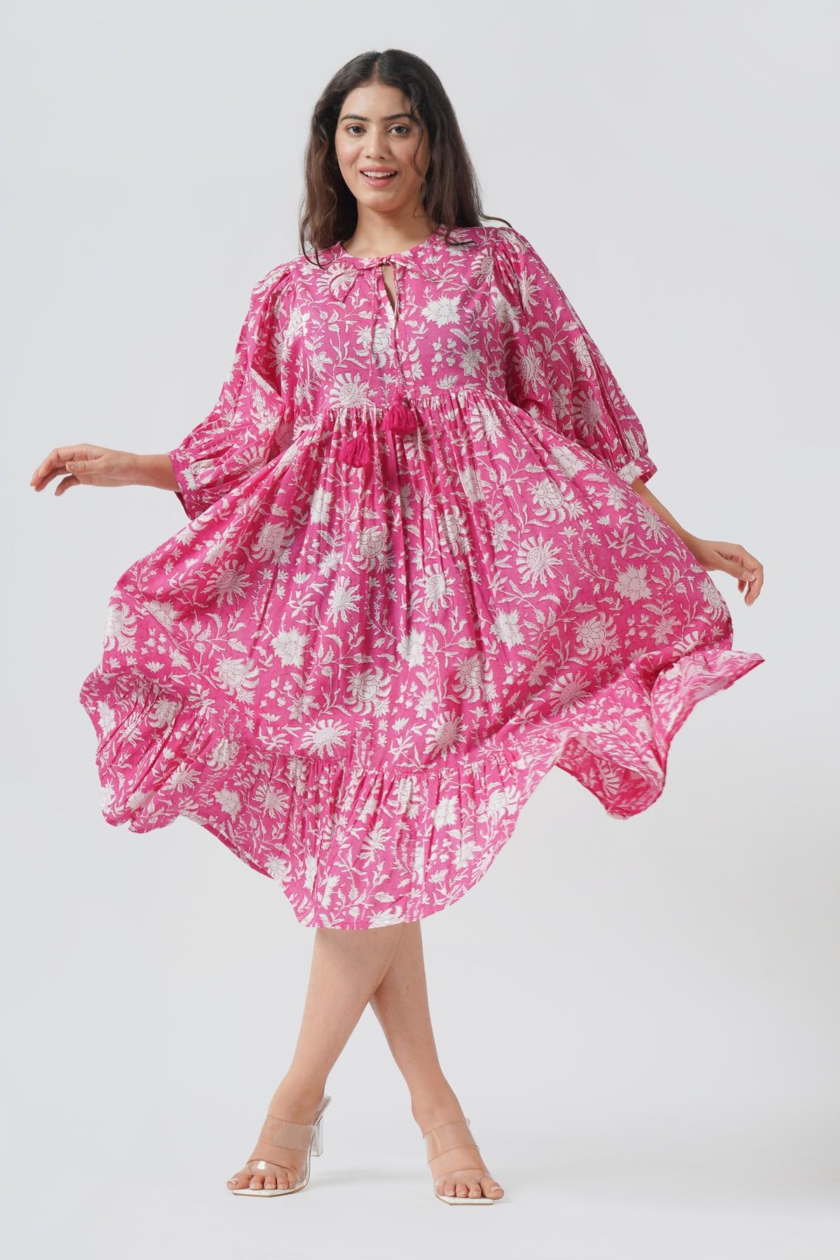 Fabricrush Summer Dresses for Women 2024 Casual Long Sleeve Floral Block Print Loose Sundress with Pocket Partywear - Image 4