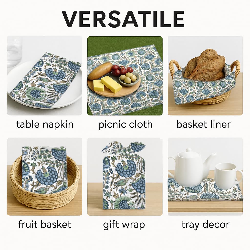 Ridhi Asparagus Green Hand Block Print 100% Cotton Napkins 18" x 18" (Set of 4) Reuseable Kitchen Napkins Cloth Decor Dinner Party Wedding Cocktail Gift for Spring, Easter, Valentine - Image 5