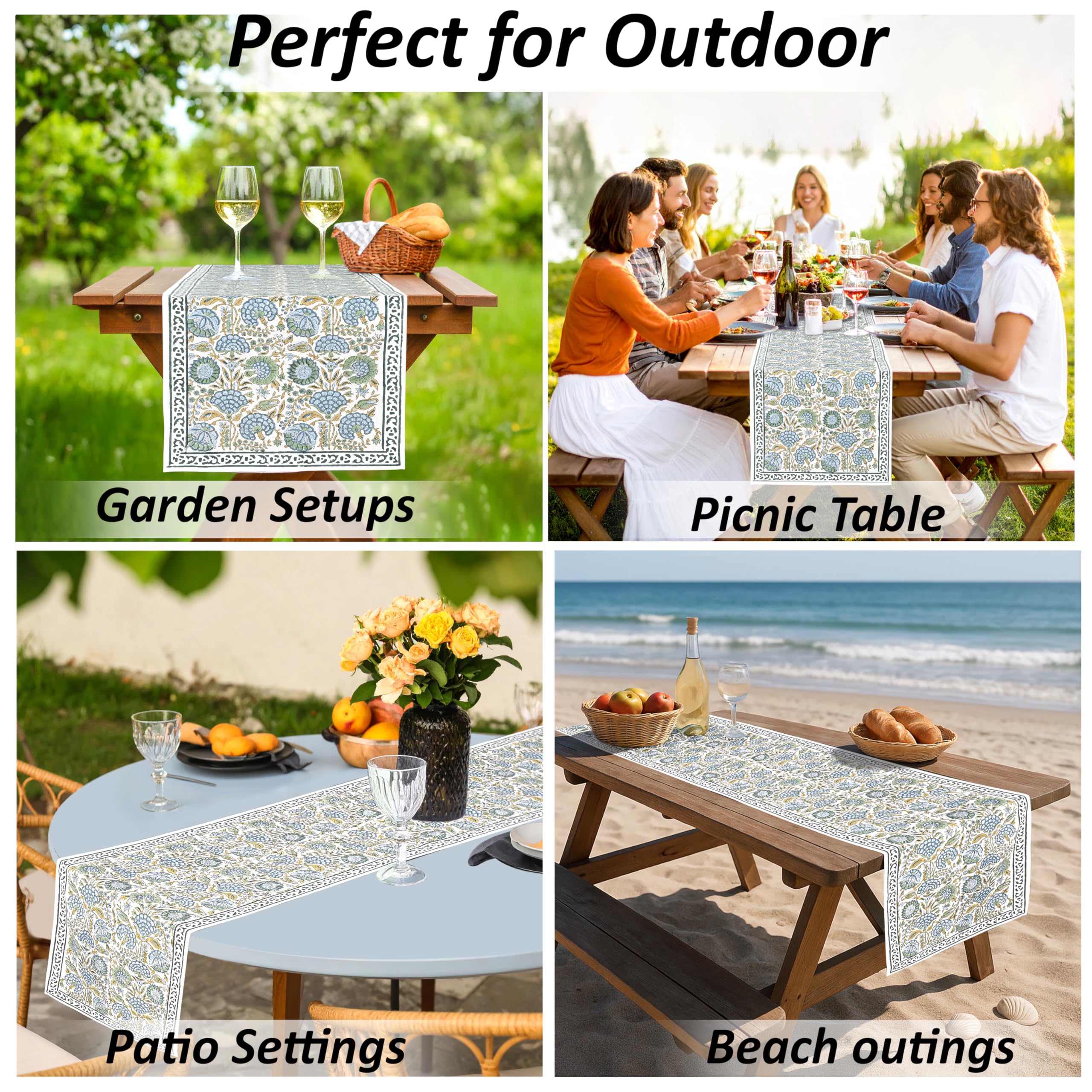 Ridhi Asparagus Green Hand Block Print 100% Cotton Reusable Table Runner 16" X 90" Inches Table Runner Decorative Everyday Use for Dining, Home Gift for Spring, Easter, Valentine - Image 7