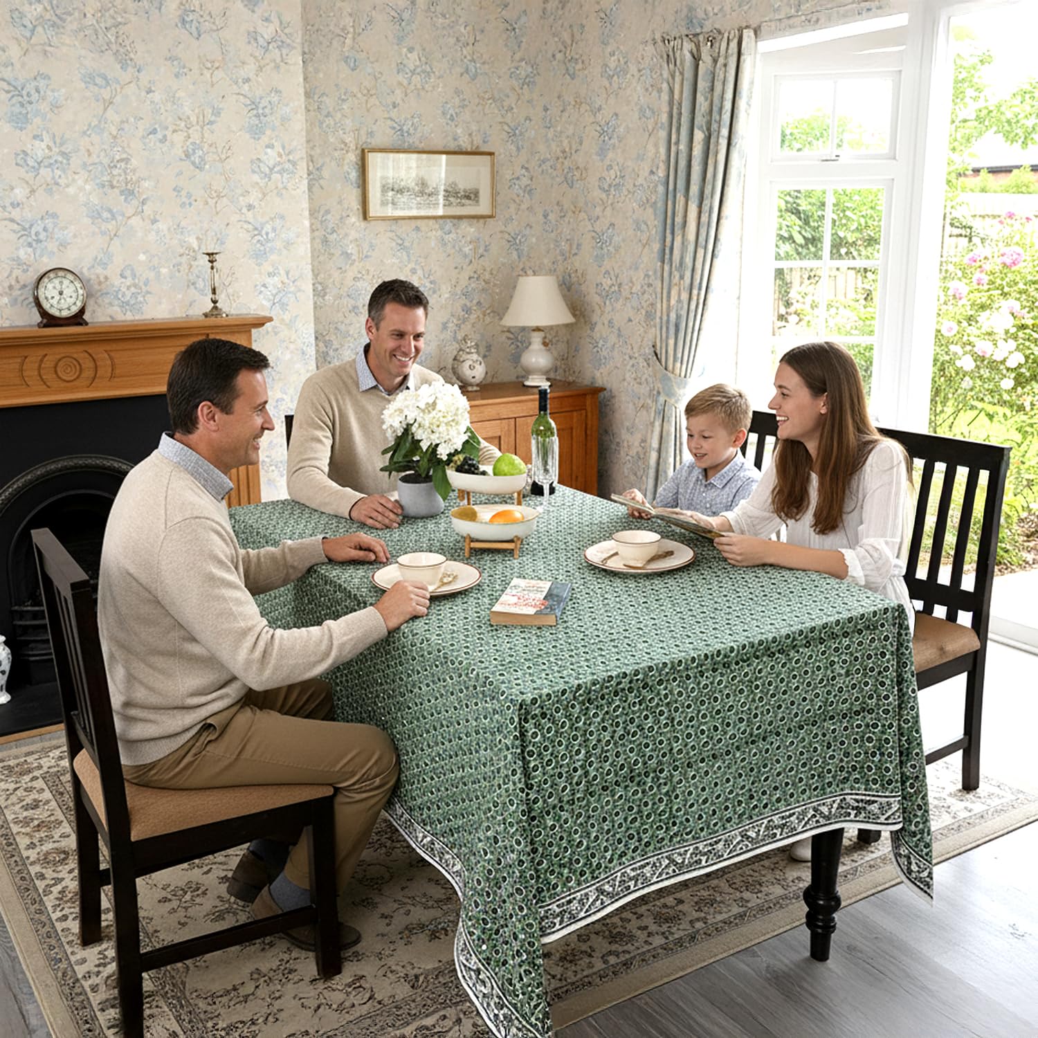 Ridhi Hand Block Print Cotton Tablecloth Set of 2 – Basil Green & Sage Russian Green 60x90 Inch Rectangular – 100% Cotton Washable Floral Table Covers for Dining Room, Farmhouse, Wedding, Spring, East - Image 4