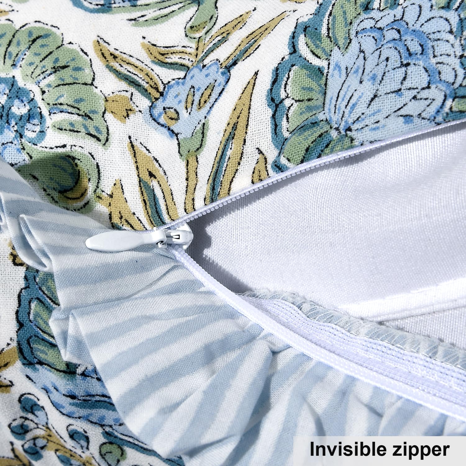 Ridhi Block Print Asparagus Green 36"x14" Set 1-100% Cotton Ruffle Lumbar Sham Cover Boho Floral Pillowcase, Farmhouse Cottagecore Bedding, Soft Decorative Cover Gift for Spring, Easter, Valentine - Image 3