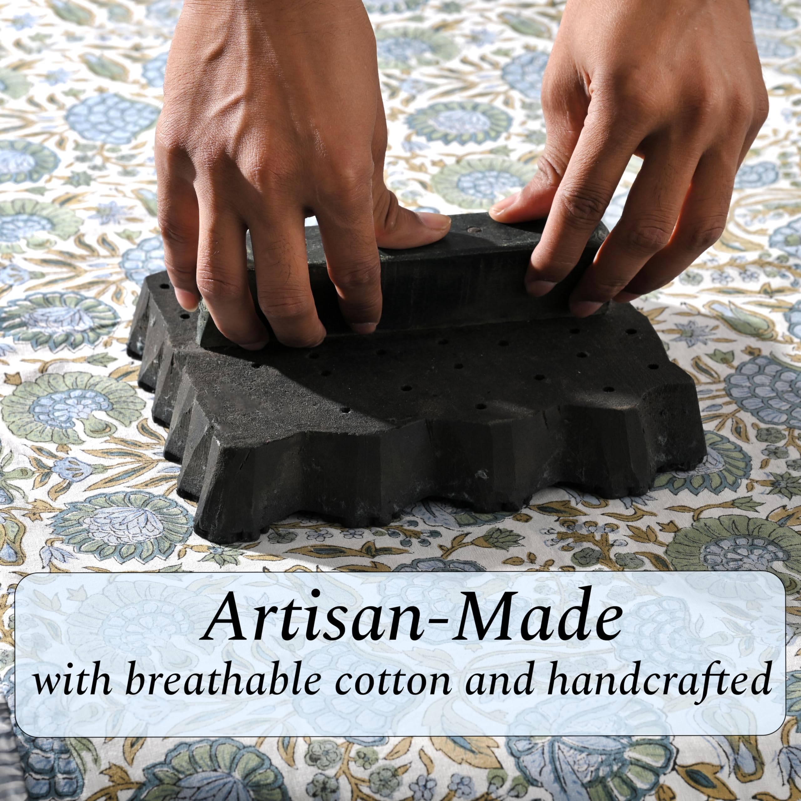 Ridhi Asparagus Green 100% Cotton Block Print Ruffle Bed Sham Cover 20''×26'' Boho Floral Pillowcase, Bedroom Decor, Cottagecore, Soft Decorative Cushion Cover Gift for Spring, Easter, Valentine - Image 3