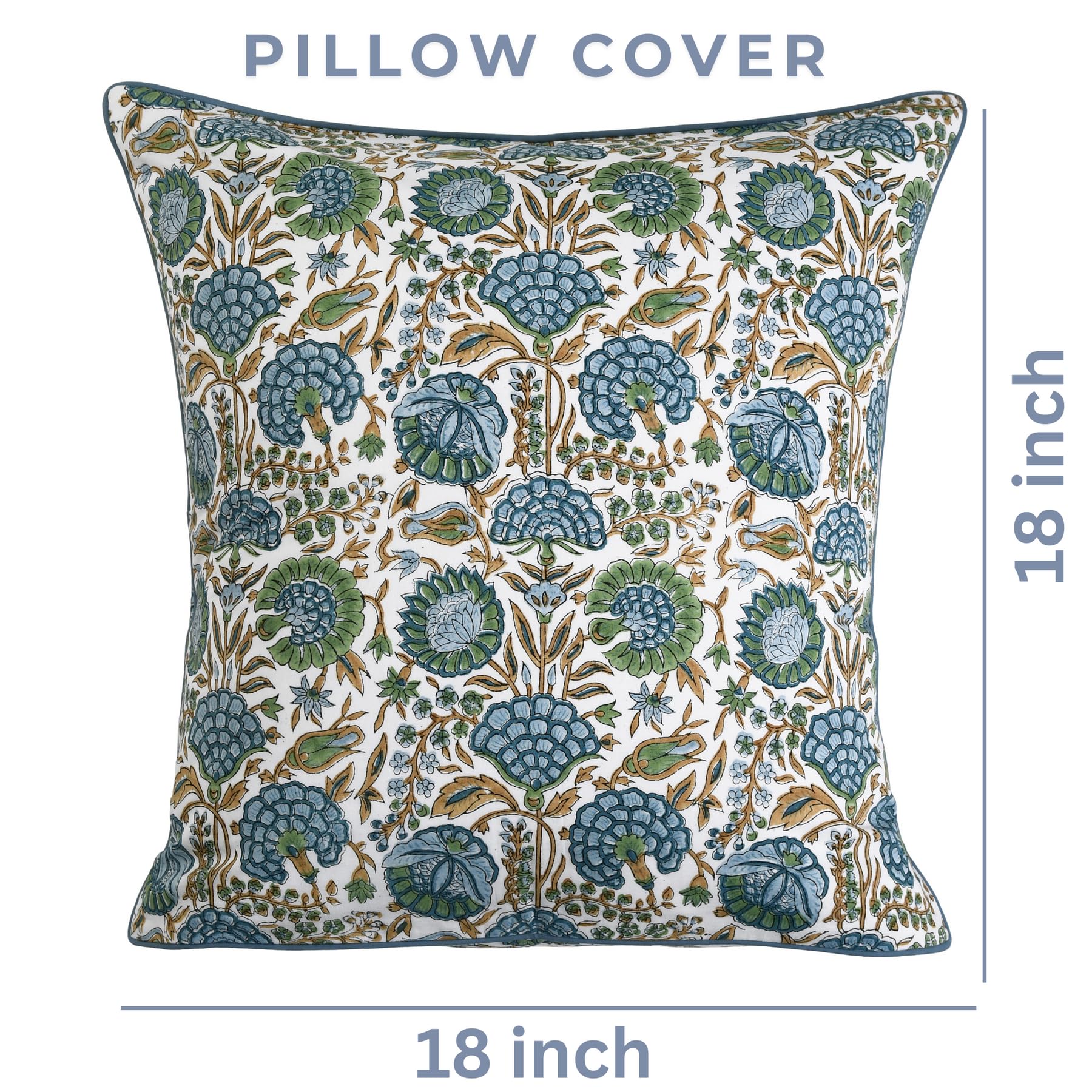 Ridhi Block Print Asparagus Green Pillow Cover 18" x 18" (Pack of 2) Decorative Couch Pillows for Living Room, Farmhouse Chic Boho Cute Outdoor Pillows Covers Gifts for Spring, Mother's Day - Image 4