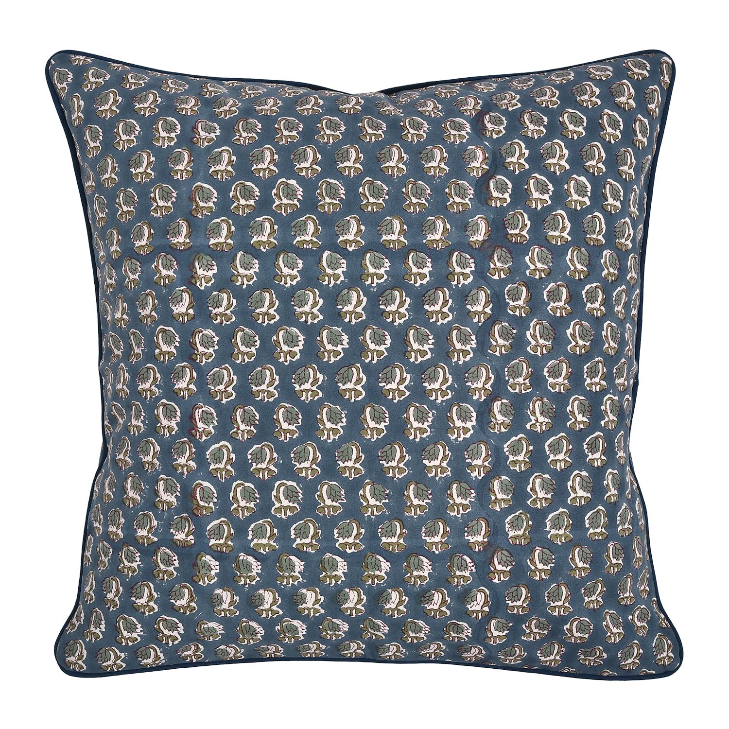 Ridhi Decorative Cotton Throw Pillow Cover Set of 3 – Basil Green Block Print & Peacock Blue Modern Farmhouse 18x18 Cushion Covers for Couch, Sofa, Living Room & Boho Home Decor - Image 8