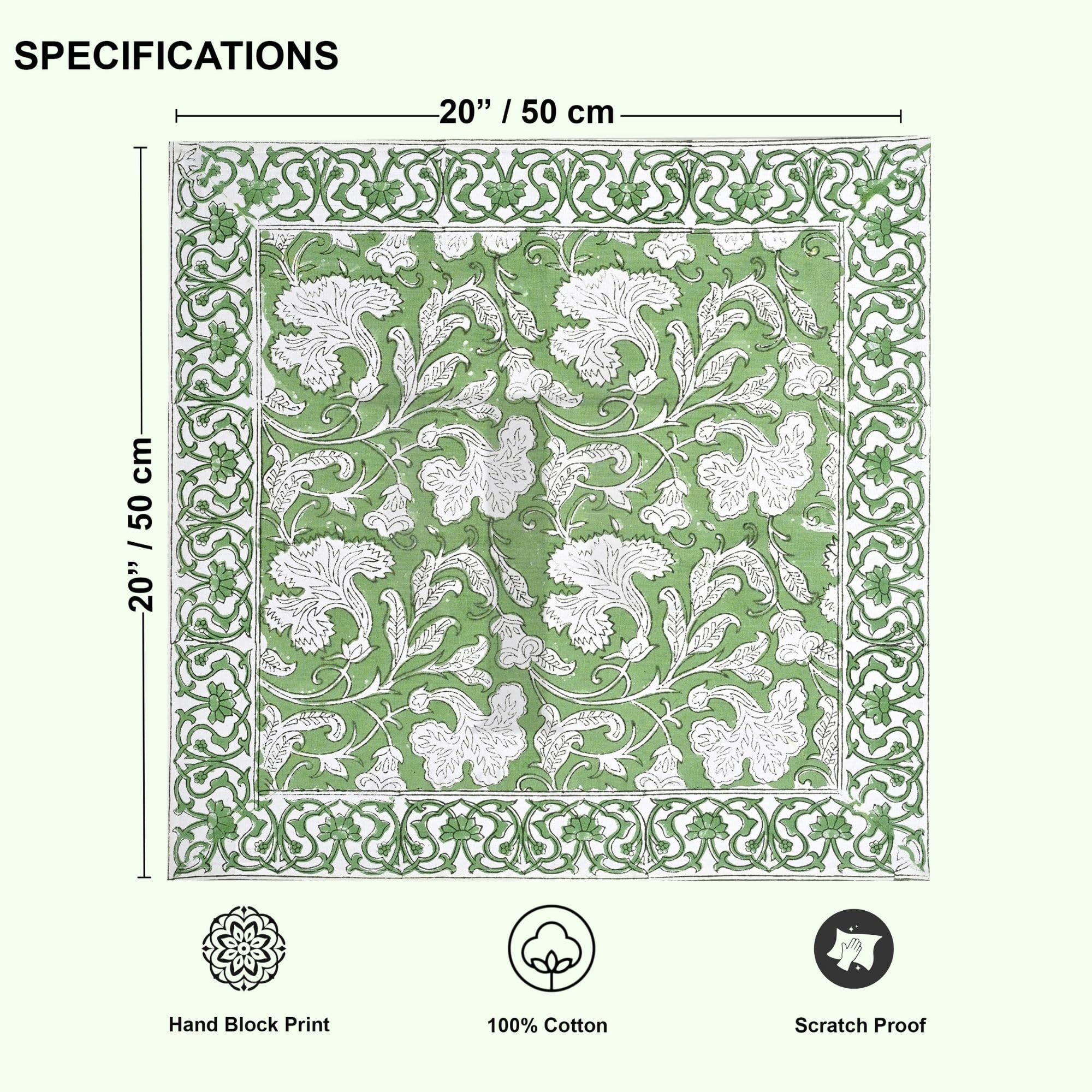 Ridhi Block Print Sage Green Border Napkins 20" x 20" Inch Set 4 -Reusable Cotton Decorative Napkin Kitchen Towel for Everyday Dinning, Wedding, Festive Gift Spring, Easter, Valentine - Image 5