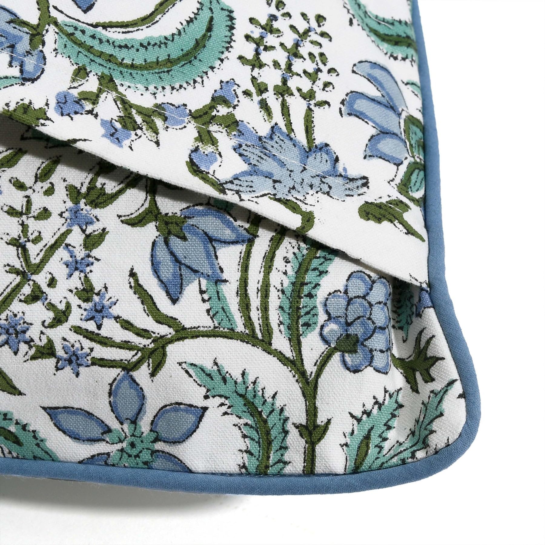 Ridhi Cotton Throw Pillow Covers Set of 2 – Columbia Blue & Asparagus Green 20x20 Inch – Hand Block Print Decorative Cushion Covers for Couch, Sofa, Bed, Living Room, Farmhouse & Everyday Home Decor - Image 4