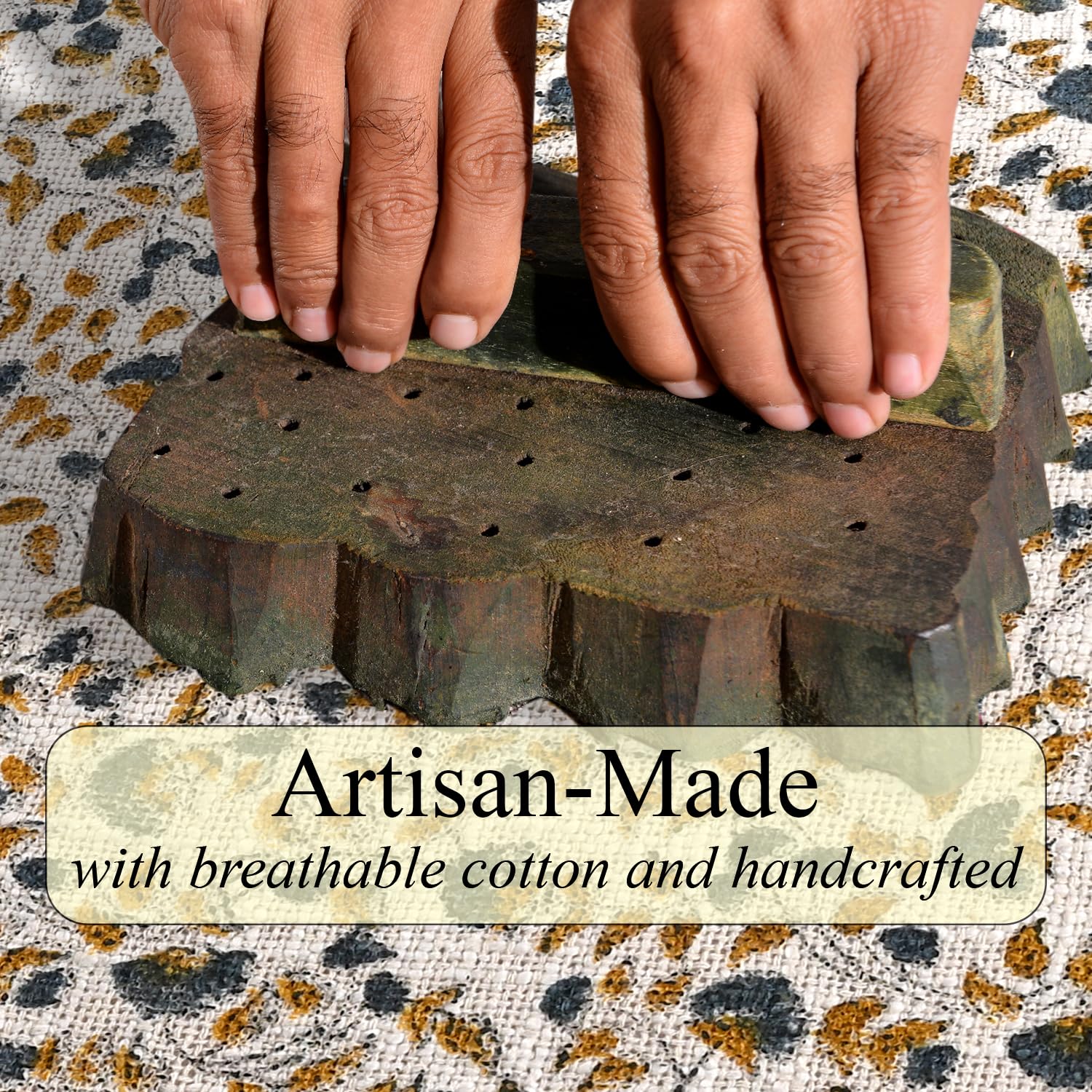 Ridhi Cream Mustard Blue Cotton Cushion Cover 18x18 Inch Decorative Throw Pillow Cover for Sofa, Living Room, Bedroom Decor, Soft, Cushion Case for Spring, Easter, Mother's Day - Image 3