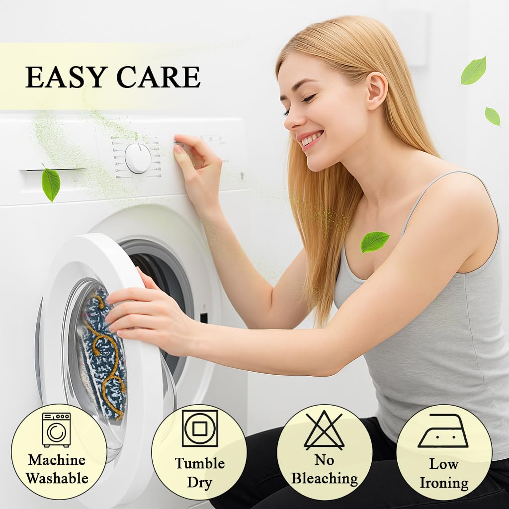 Ridhi Cream Mustard Blue Cotton Cushion Cover 18x18 Inch Decorative Throw Pillow Cover for Sofa, Living Room, Bedroom Decor, Soft, Cushion Case for Spring, Easter, Mother's Day - Image 8