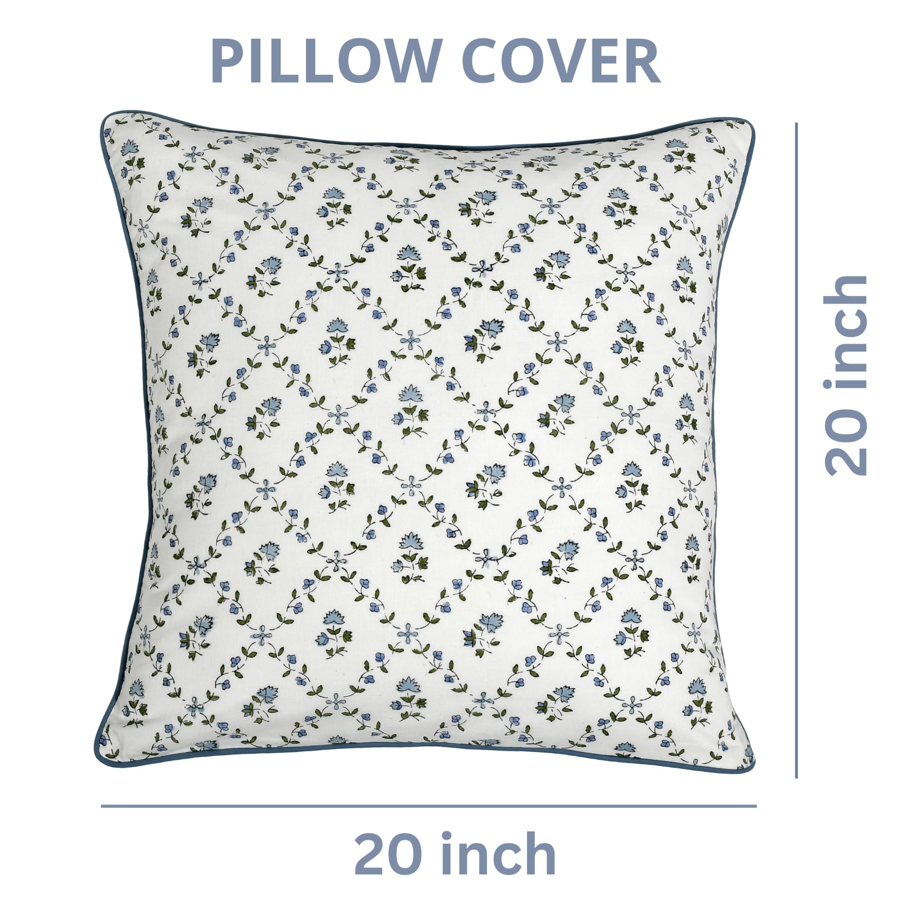 Ridhi Powder Blue & Light Steel Blue Block Print Pillow Covers – Set of 4 (20x20) Grandmillennial & Boho Cotton Throw Pillow Covers for Couch, Sofa, Bedroom, Living Room, Home Decor - Image 3