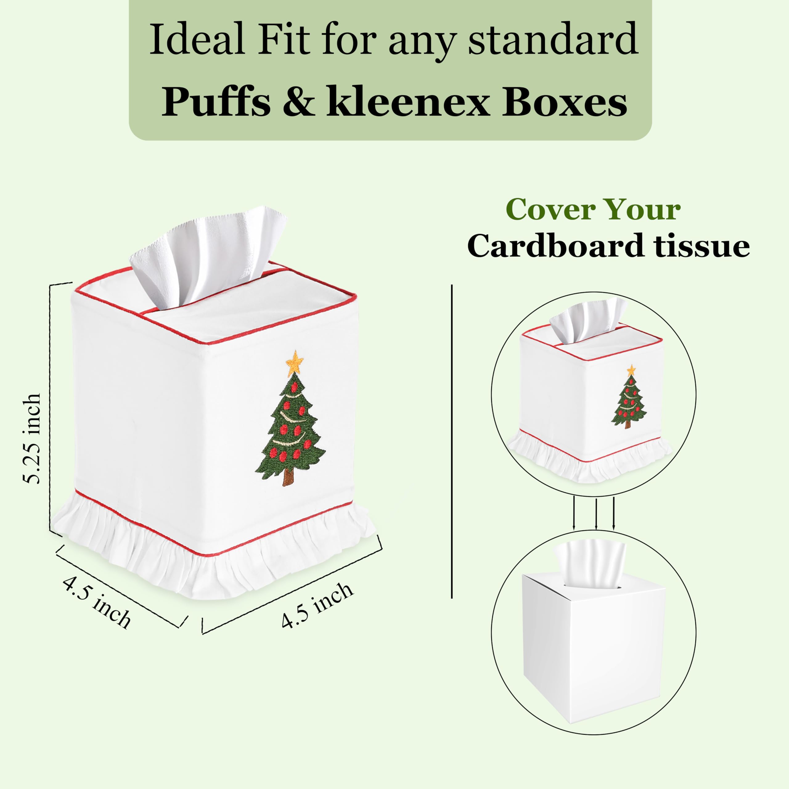 Ridhi Embroidered Christmas Tree Premium 400 TC White Cotton Tissue Box Cover with Velcro Closure Cute Soft Decorative Napkin Holder for KitchenLiving Room Dinning Gift for Valentine, Spring, Easter - Image 3