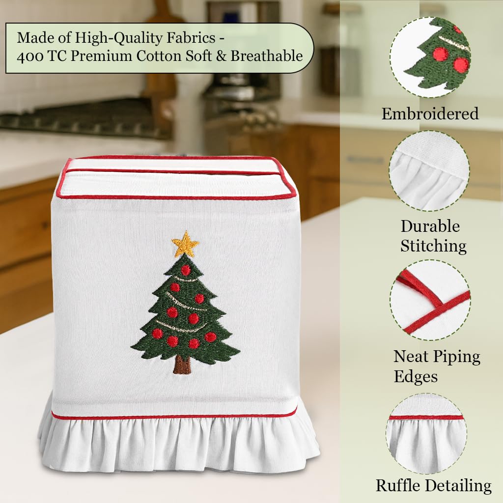 Ridhi Embroidered Christmas Tree Premium 400 TC White Cotton Tissue Box Cover with Velcro Closure Cute Soft Decorative Napkin Holder for KitchenLiving Room Dinning Gift for Valentine, Spring, Easter - Image 4