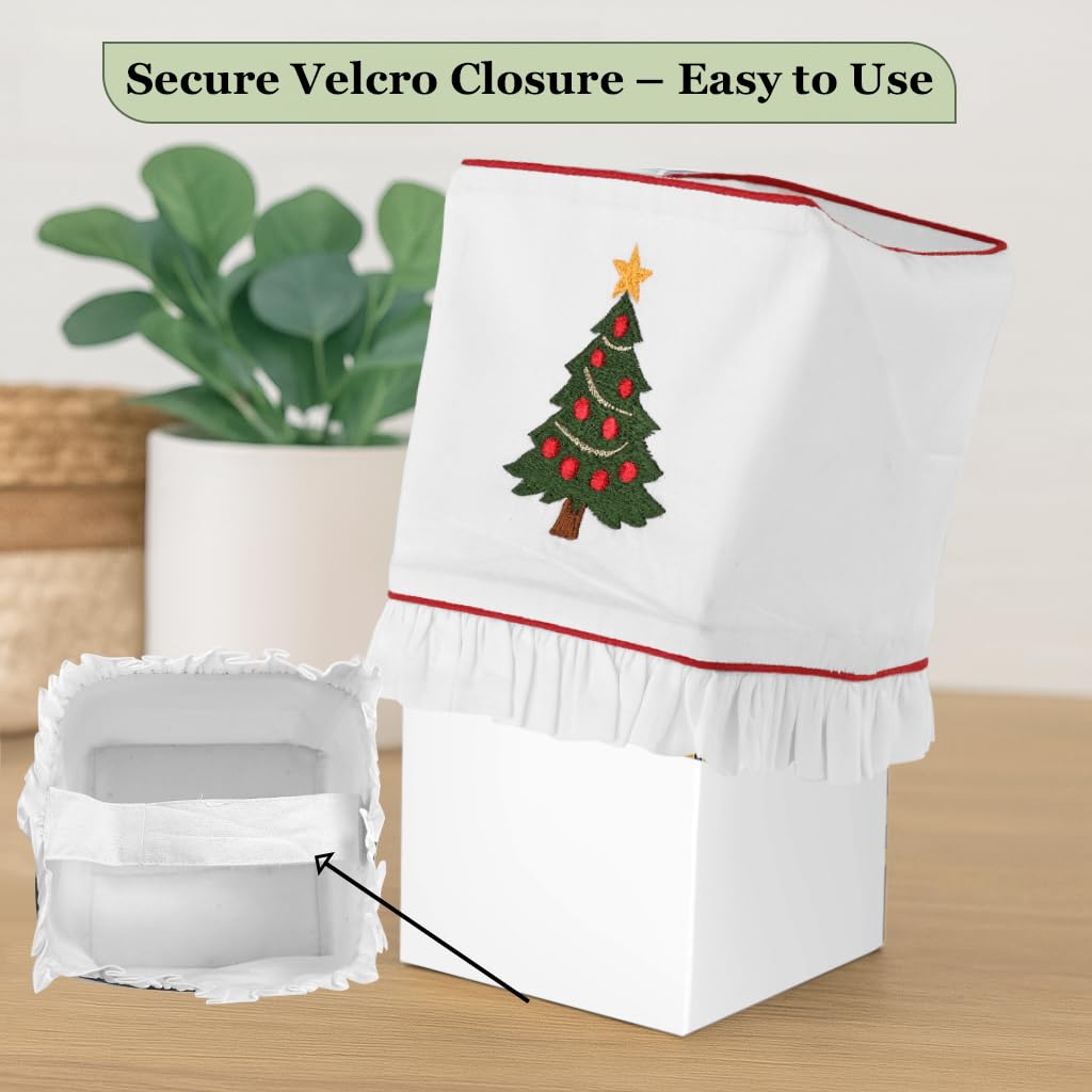 Ridhi Embroidered Christmas Tree Premium 400 TC White Cotton Tissue Box Cover with Velcro Closure Cute Soft Decorative Napkin Holder for KitchenLiving Room Dinning Gift for Valentine, Spring, Easter - Image 5