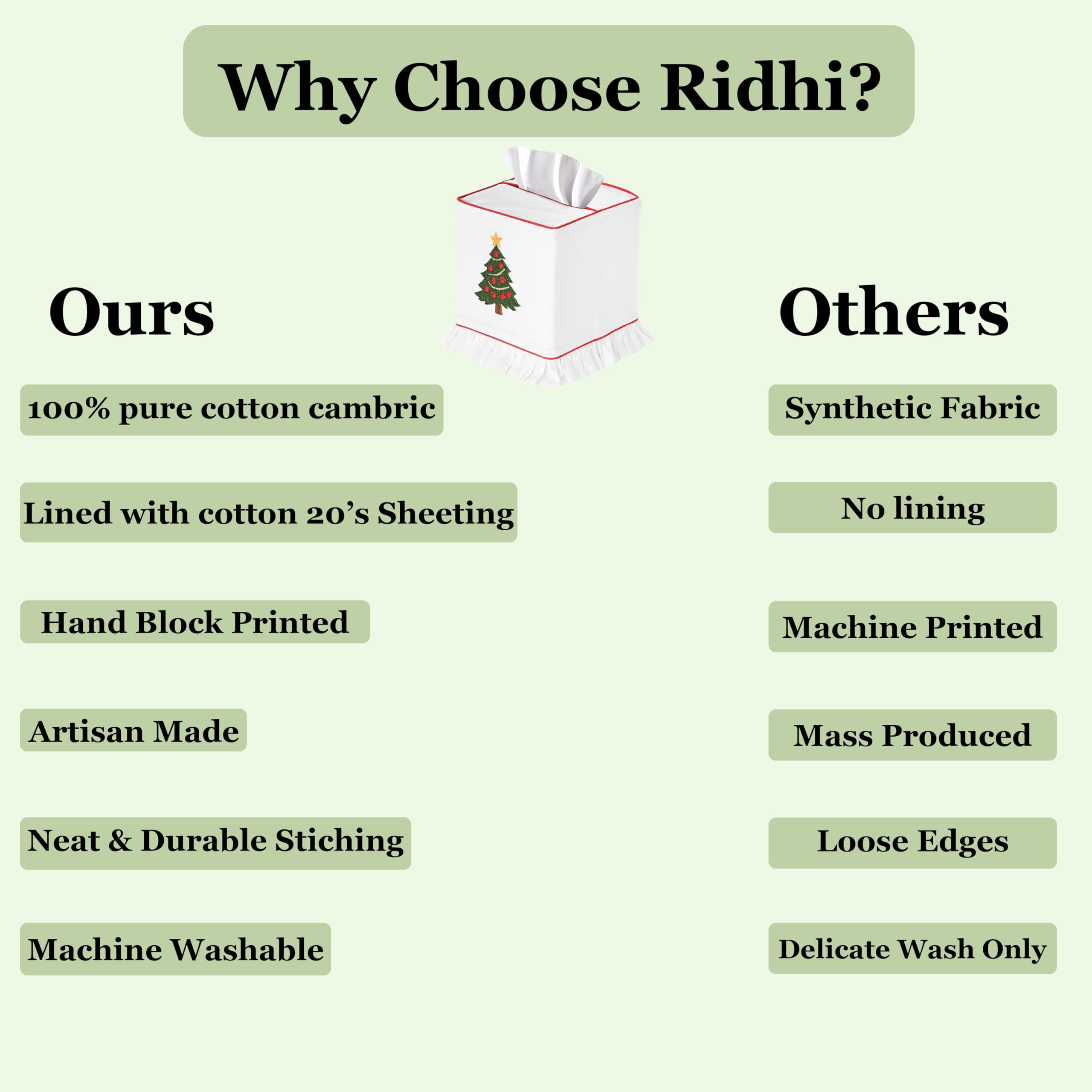 Ridhi Embroidered Christmas Tree Premium 400 TC White Cotton Tissue Box Cover with Velcro Closure Cute Soft Decorative Napkin Holder for KitchenLiving Room Dinning Gift for Valentine, Spring, Easter - Image 9