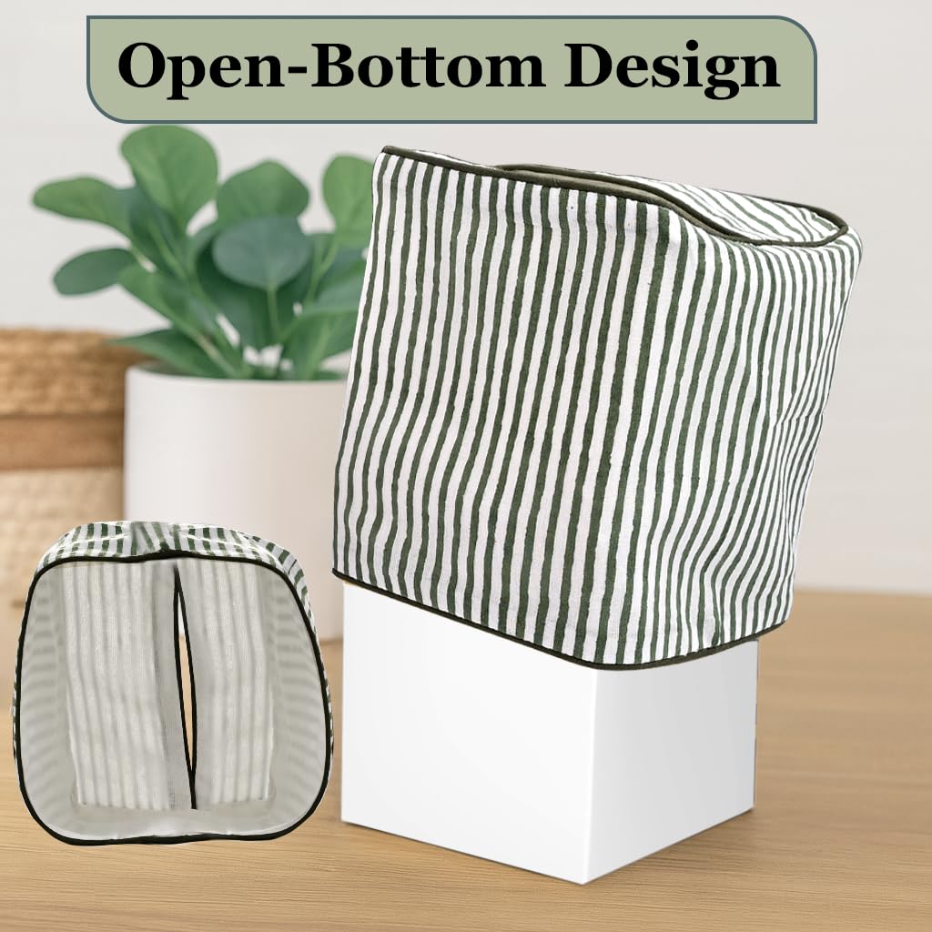 Ridhi Green Stripe Block Print Tissue Box Cover Handmade Cotton Fabric Decorative Square Napkin Holder for Home Bedroom Living Room Bathroom Vanity Countertop Car Night Stands Office Kitchen - Image 4