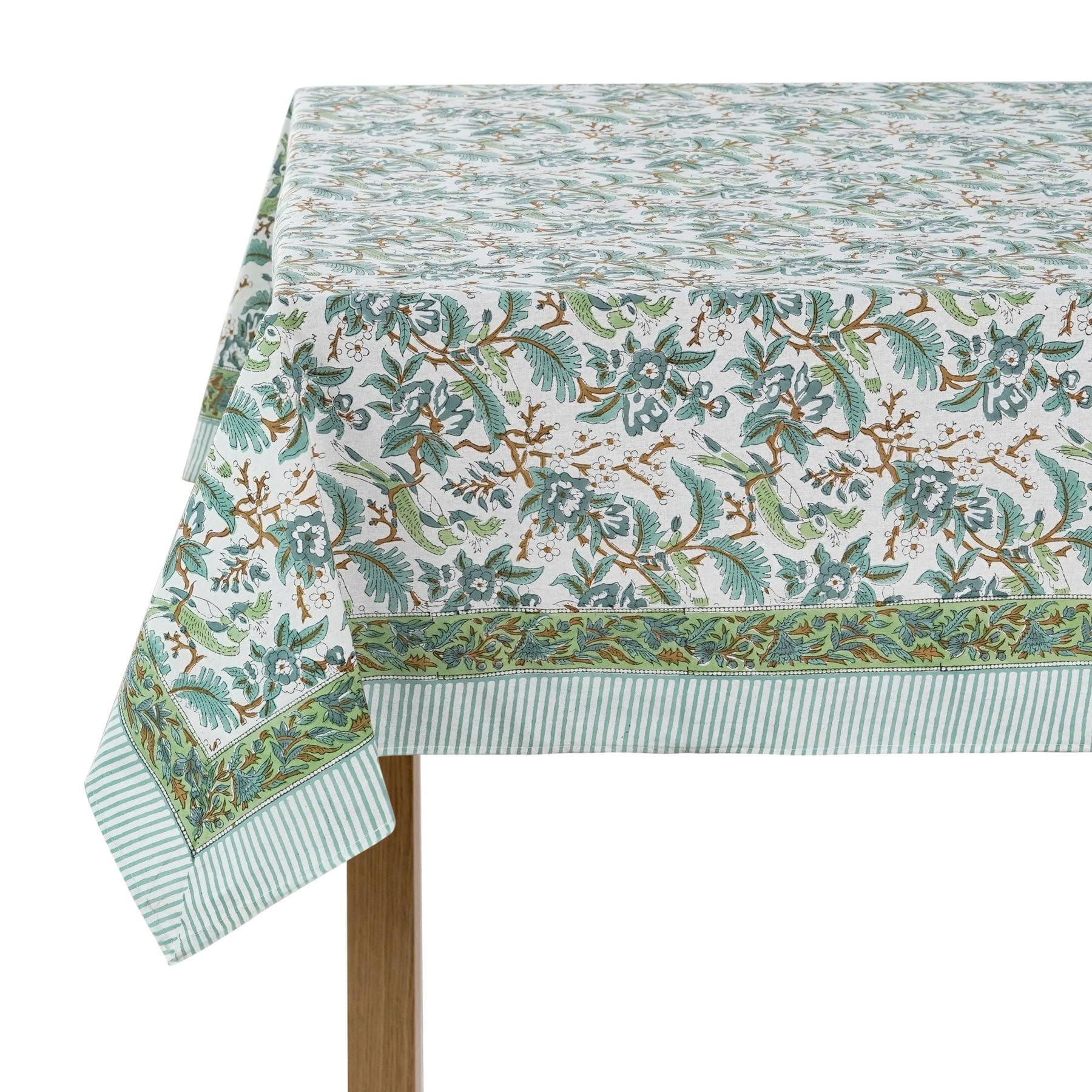 Ridhi Hand Block Print Cotton Tablecloth Set of 2 – Basil Green & Sage Russian Green 60x90 Inch Rectangular – 100% Cotton Washable Floral Table Covers for Dining Room, Farmhouse, Wedding, Spring, East - Image 6