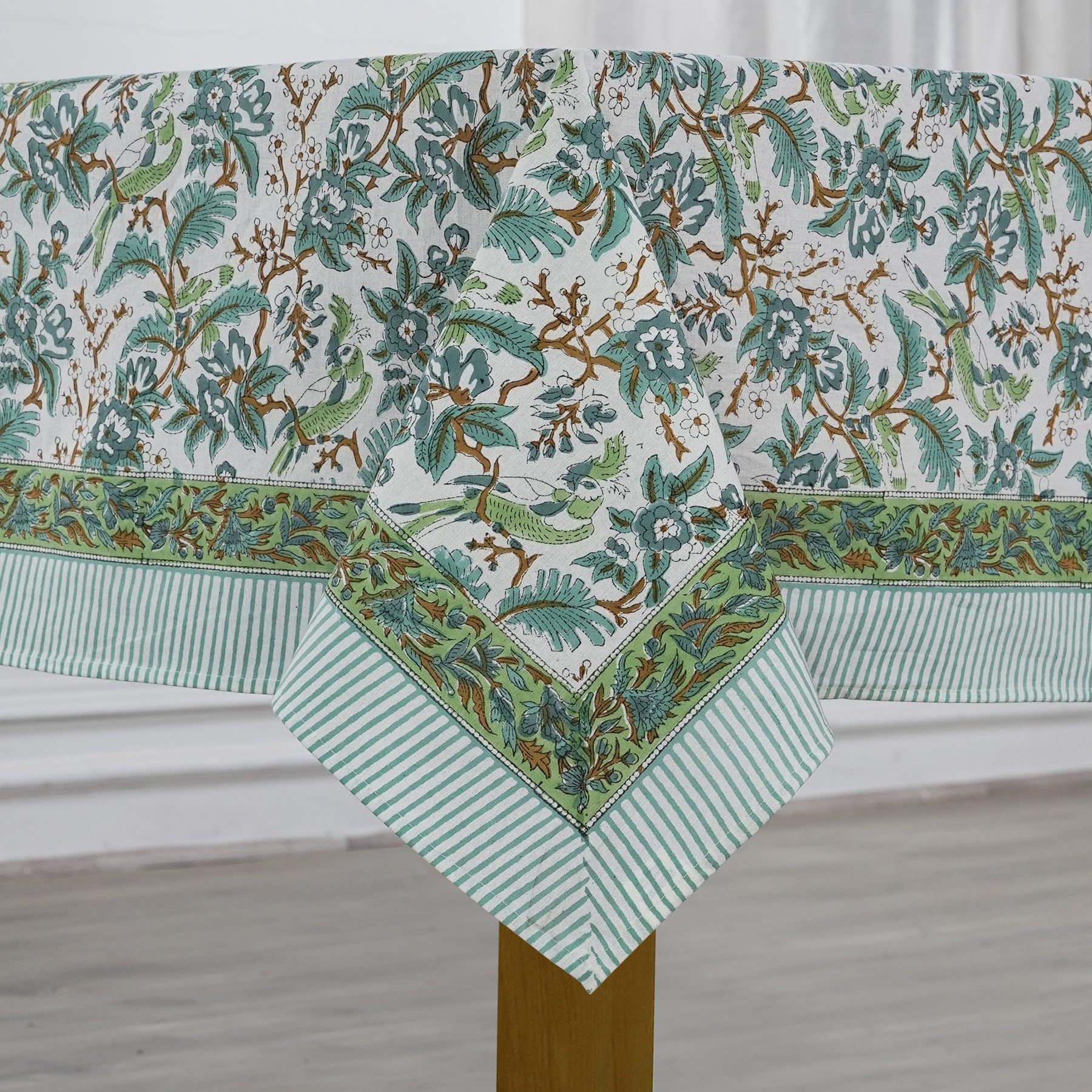 Ridhi Hand Block Print Cotton Tablecloth Set of 2 – Basil Green & Sage Russian Green 60x90 Inch Rectangular – 100% Cotton Washable Floral Table Covers for Dining Room, Farmhouse, Wedding, Spring, East - Image 7