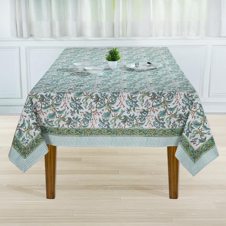 Ridhi Hand Block Print Cotton Tablecloth Set of 2 – Basil Green & Sage Russian Green 60x90 Inch Rectangular – 100% Cotton Washable Floral Table Covers for Dining Room, Farmhouse, Wedding, Spring, East - Image 8
