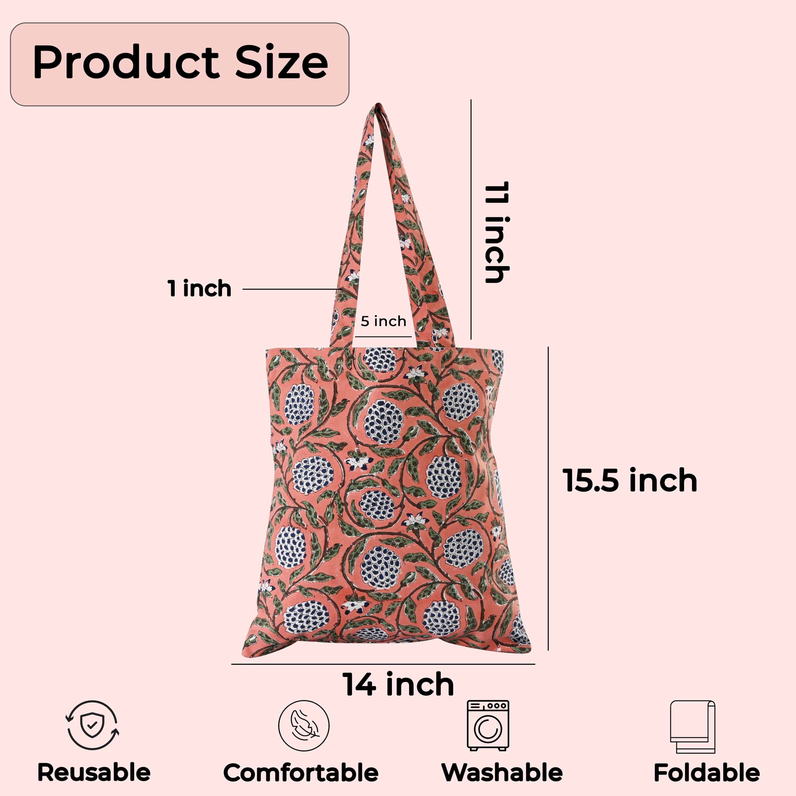 Ridhi Hand Block Printed Cotton Canvas Tote Bags For Women Set 2 15" x16” Floral Boho Reusable Shoulder Bag Gifts For Fall - Image 4