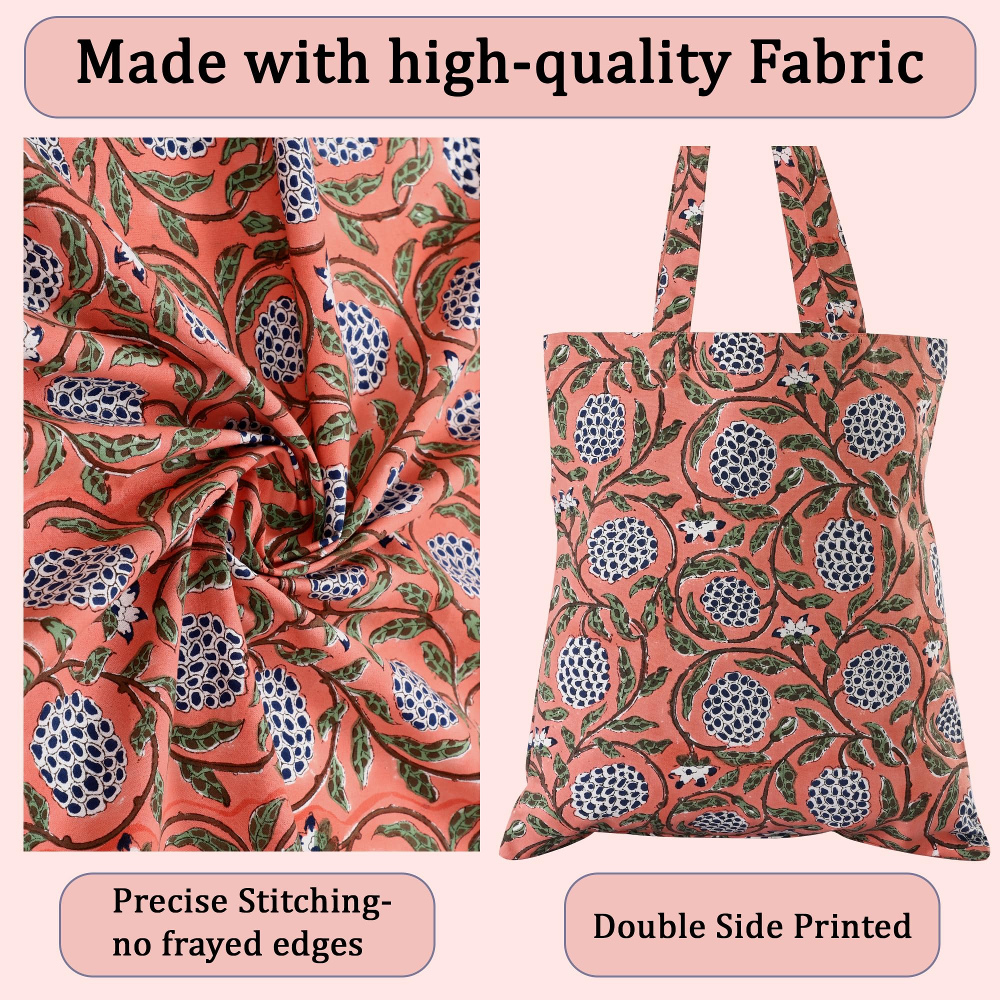 Ridhi Hand Block Printed Cotton Canvas Tote Bags For Women Set 2 15" x16” Floral Boho Reusable Shoulder Bag Gifts For Fall - Image 8
