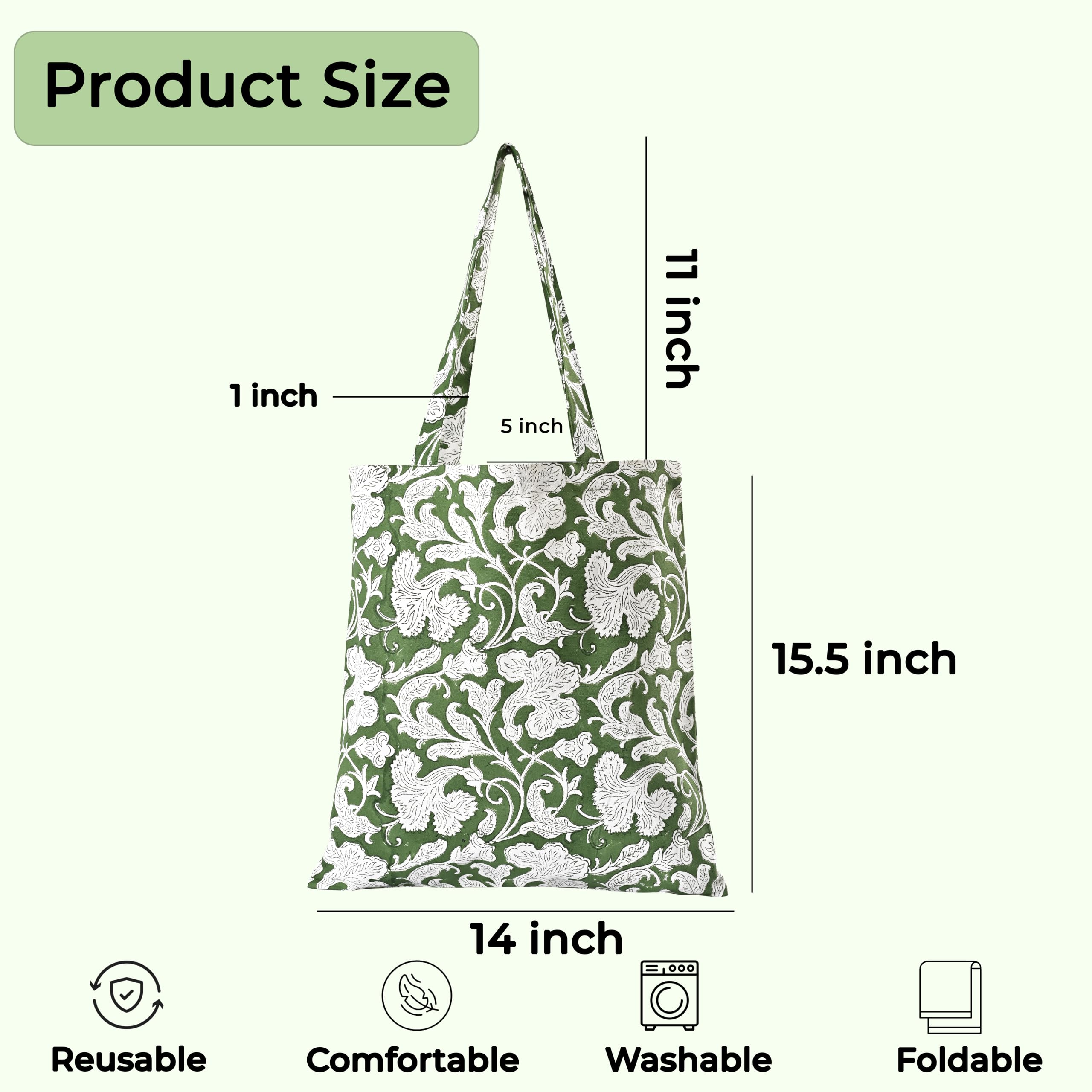 Ridhi Hand Block Printed Cotton Canvas Tote Bags For Women Set 2 15" x16” Floral Boho Reusable Shoulder Bag Gifts For Fall - Image 5