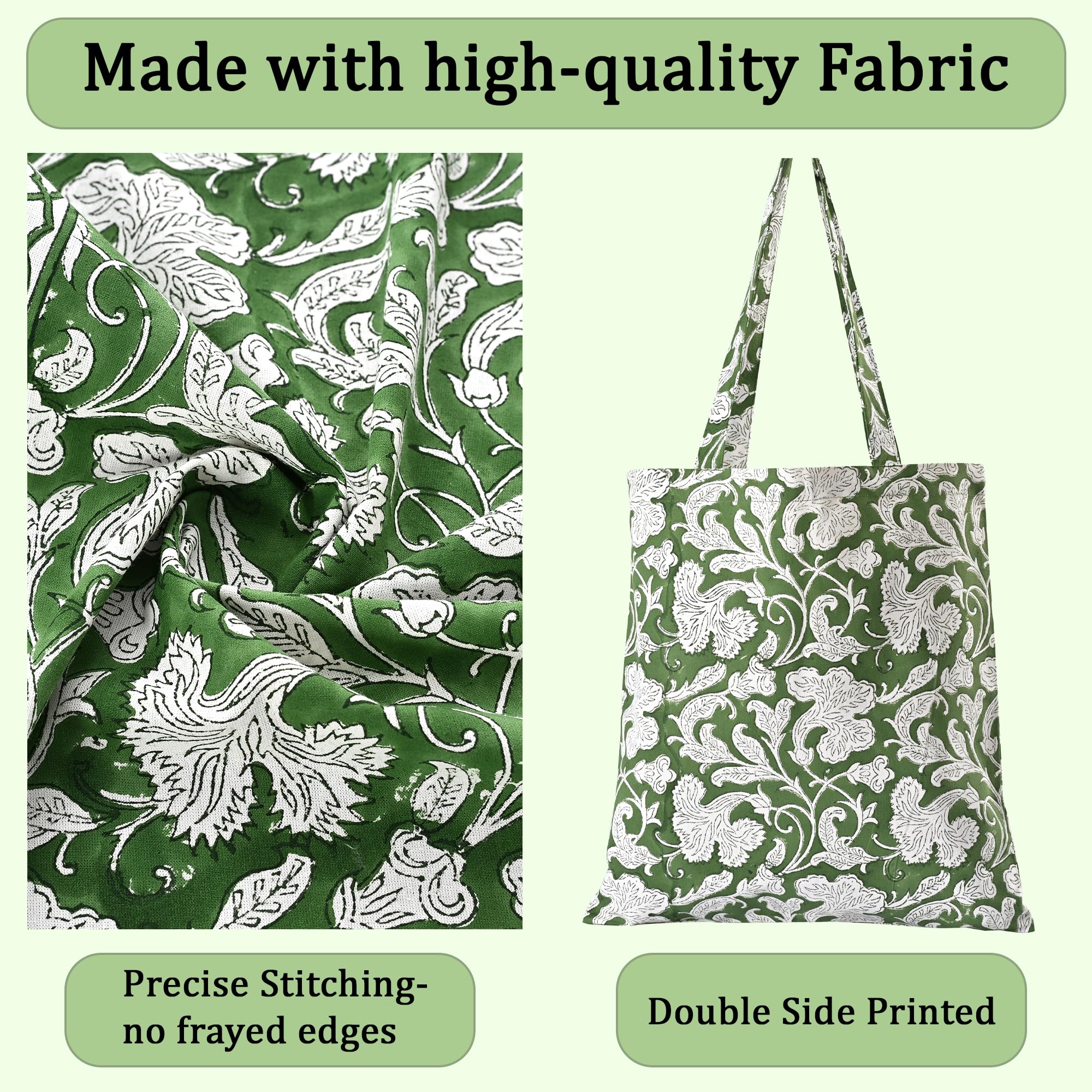 Ridhi Hand Block Printed Cotton Canvas Tote Bags For Women Set 2 15" x16” Floral Boho Reusable Shoulder Bag Gifts For Fall - Image 7