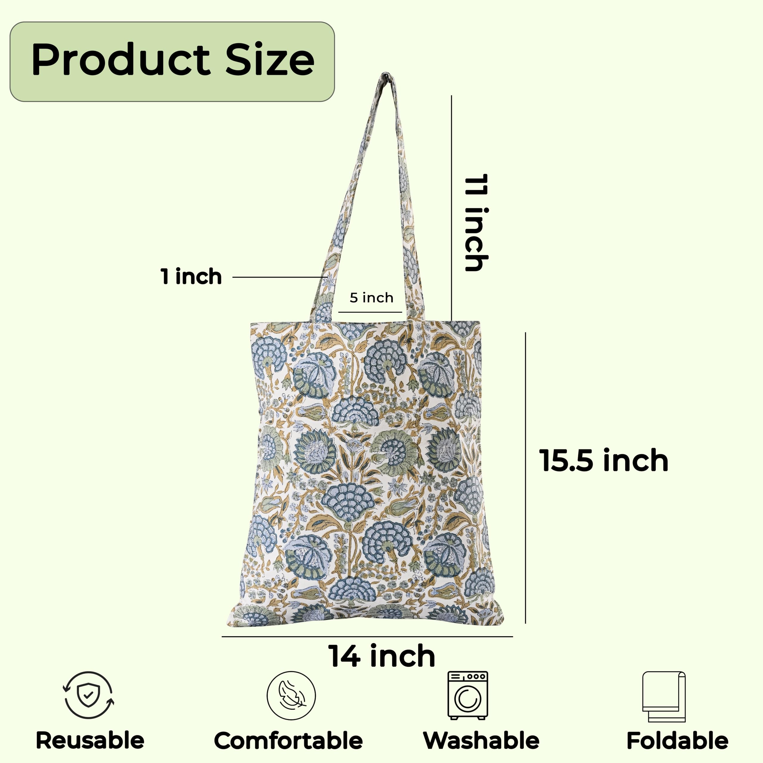 Ridhi Hand Block Printed Cotton Canvas Tote Bags For Women Set 2 15" x16” Floral Boho Reusable Shoulder Bag Gifts For Fall - Image 5