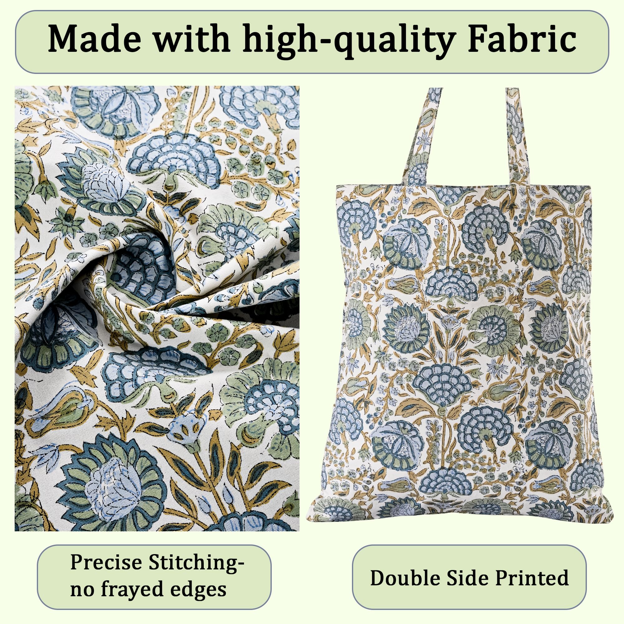 Ridhi Hand Block Printed Cotton Canvas Tote Bags For Women Set 2 15" x16” Floral Boho Reusable Shoulder Bag Gifts For Fall - Image 8