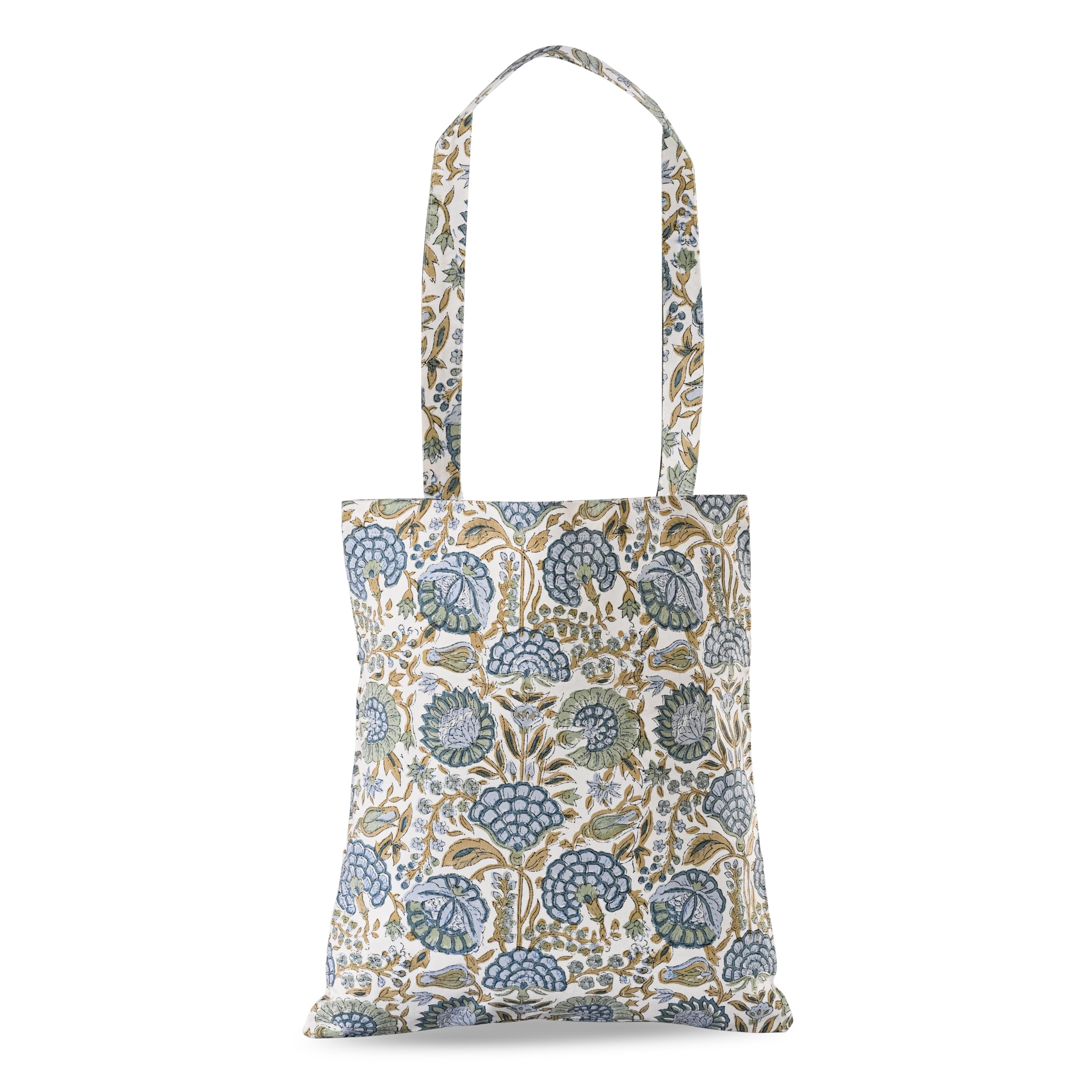 Ridhi Hand Block Printed Cotton Canvas Tote Bags For Women Set 2 15" x16” Floral Boho Reusable Shoulder Bag Gifts For Fall - Image 9