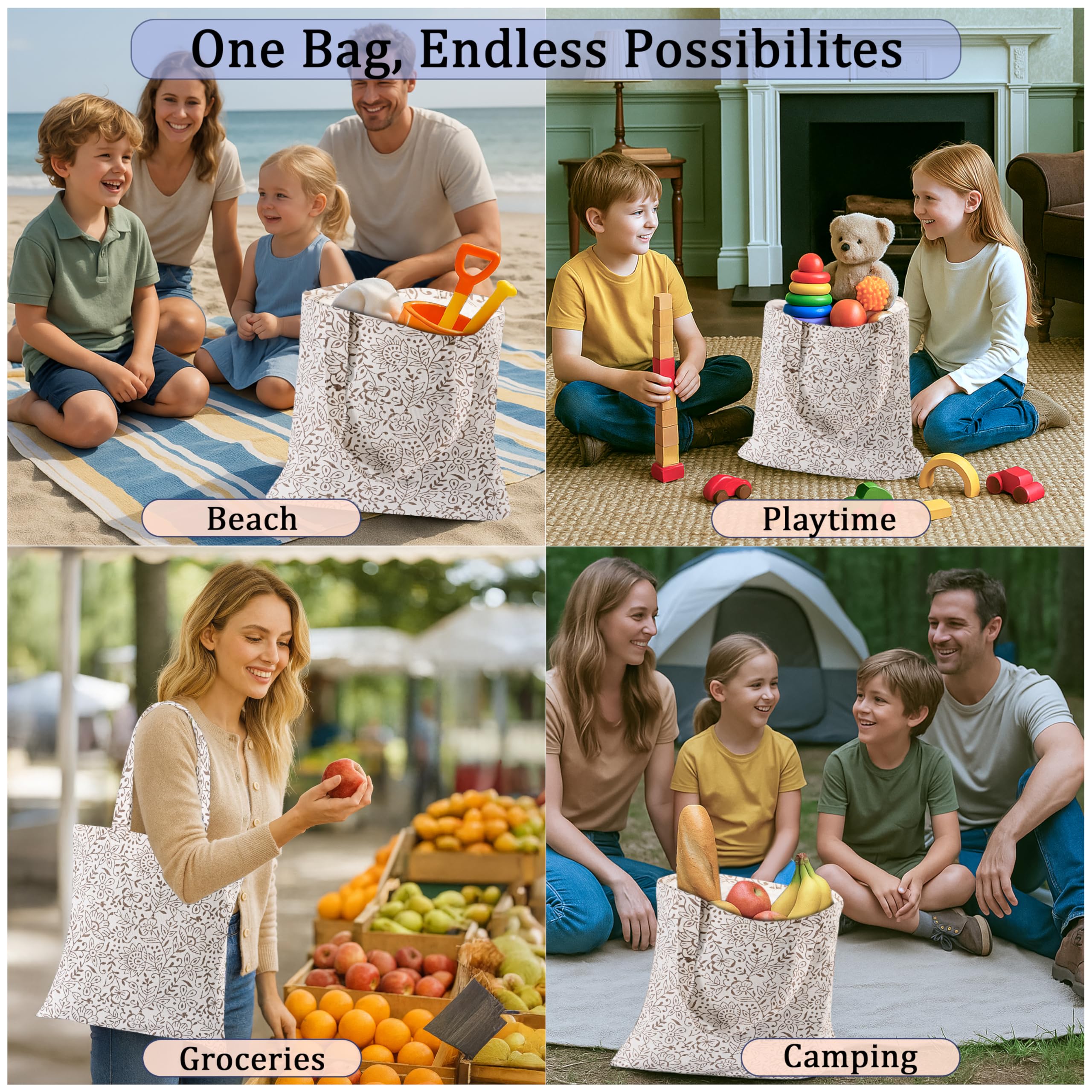 Ridhi Hand Block Printed Cotton Canvas Tote Bags For Women Set 2 15" x16” Floral Boho Reusable Shoulder Bag Gifts For Fall - Image 6