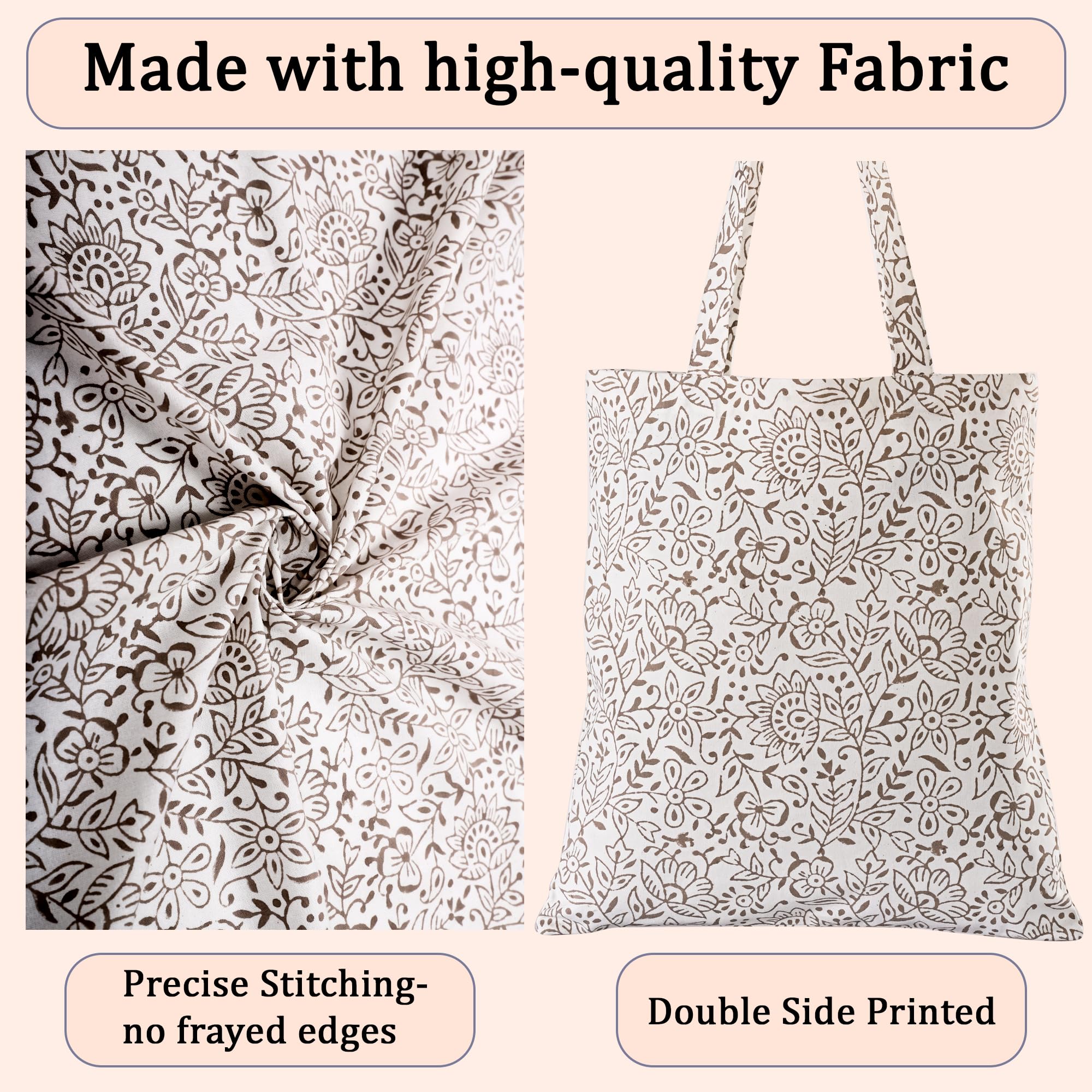 Ridhi Hand Block Printed Cotton Canvas Tote Bags For Women Set 2 15" x16” Floral Boho Reusable Shoulder Bag Gifts For Fall - Image 8