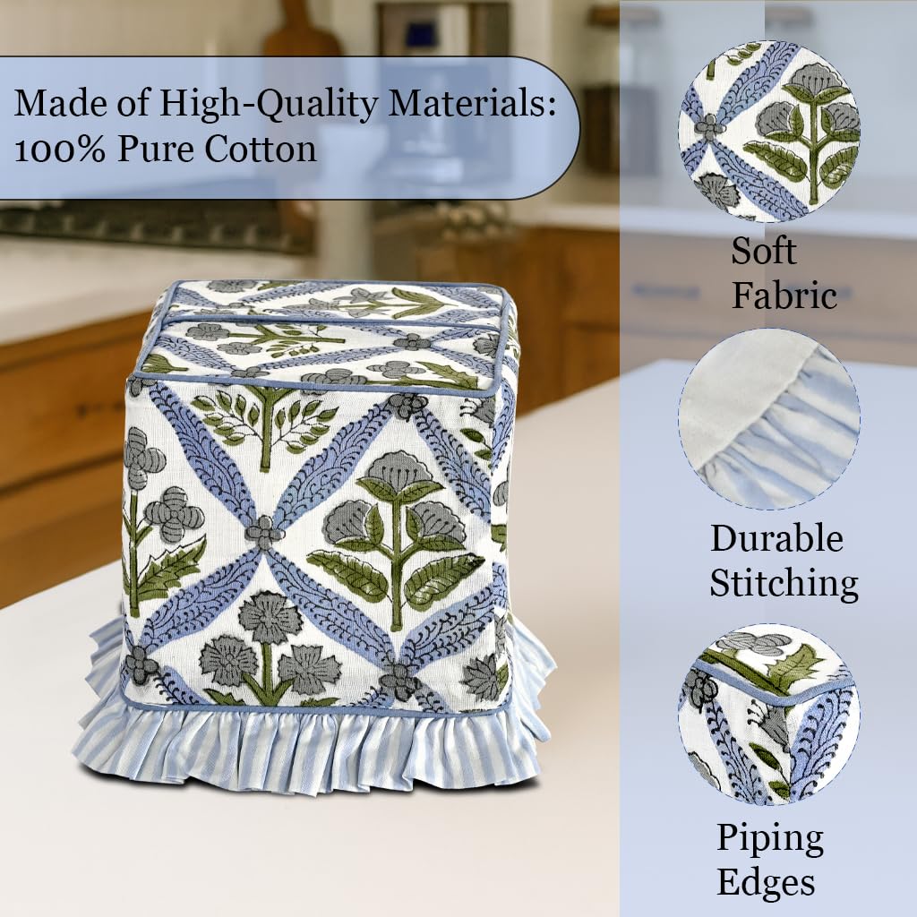 Ridhi Light Steel Blue Block Print Ruffle Tissue Box Cover Handmade Cotton Decorative Square Napkin Holder for Home Bedroom Living Room Bathroom Vanity Countertop Car Office Kitchen - Image 4