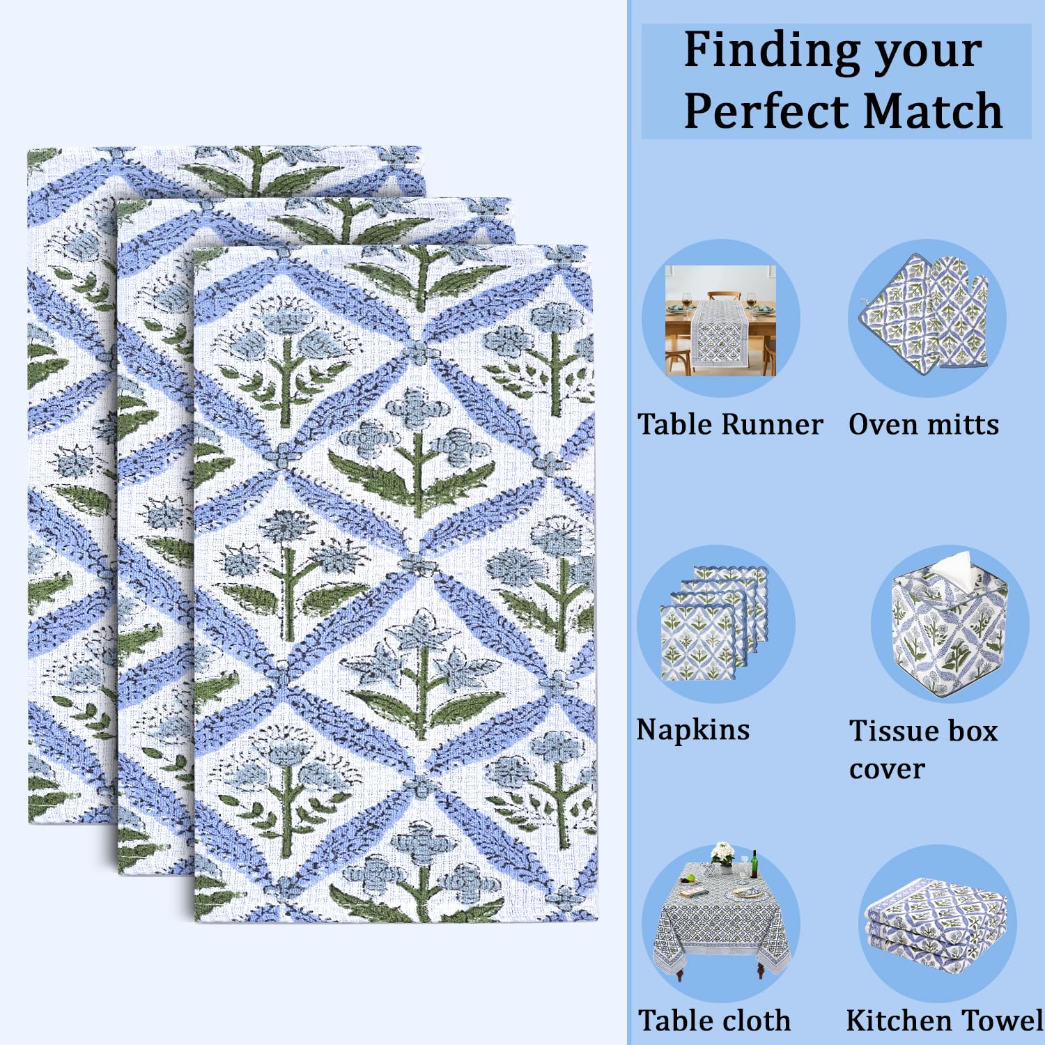 Ridhi Light Steel Blue Hand Block Print Cotton Waffle Dish Cloth Set of 6-12x12 Inch Super Absorbent, Soft, Reusable Kitchen Towels for Dish Drying Cleaning, Ideal for Spring, Easter, Valentine - Image 7