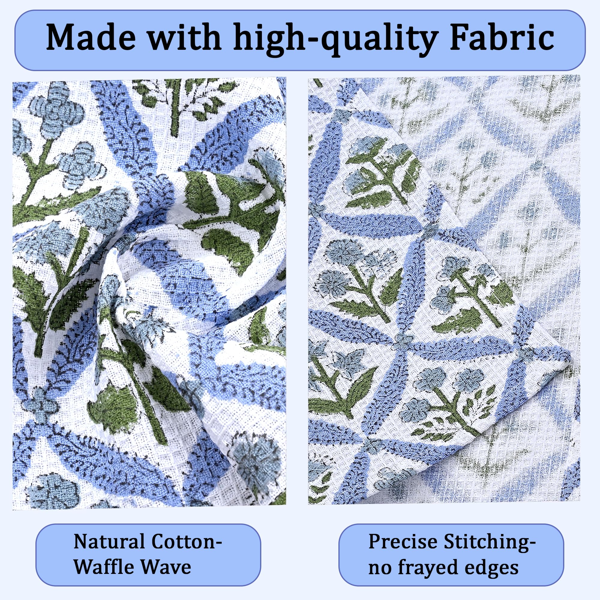 Ridhi Light Steel Blue Hand Block Print Cotton Waffle Dish Cloth Set of 6-12x12 Inch Super Absorbent, Soft, Reusable Kitchen Towels for Dish Drying Cleaning, Ideal for Spring, Easter, Valentine - Image 8