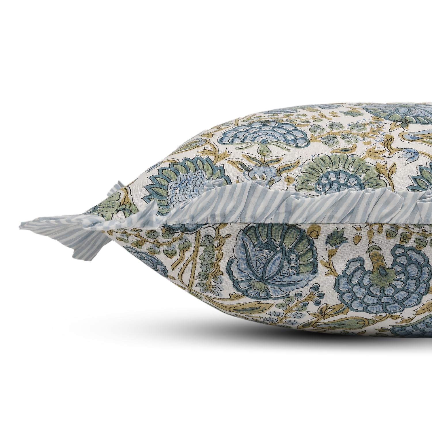 Ridhi Modern Farmhouse Pillow Cover Bundle – Set of 2 Asparagus Green Ruffle Cushion Covers + Set of 2 Light Steel Blue Ruffle Cushion Covers, 24x24 Cotton Throw Pillows for Couch, Sofa & Bed - Image 4