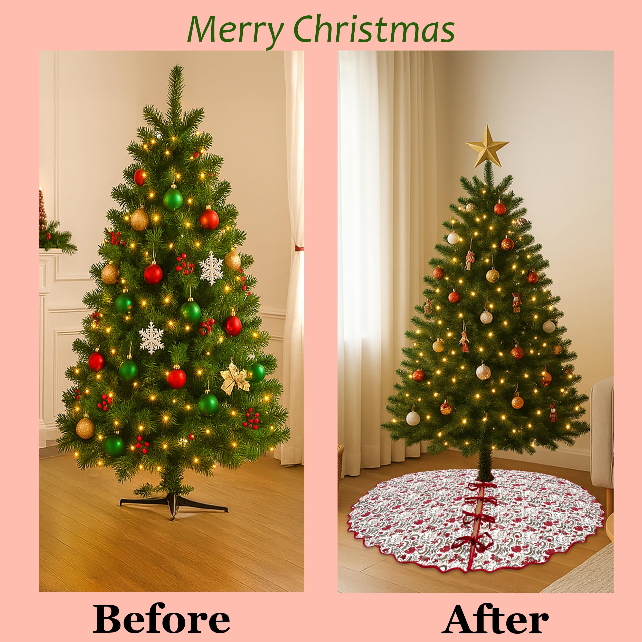 Ridhi Prune Red Hand Block Printed Christmas Tree Skirt 40'' Inch Cute, Boho,Decorative, Rustic, Vintage, Indoor, Outdoor, Holiday Decor, Christmas Decoration Halloween Fall Thanksgiving Gifts - Image 4