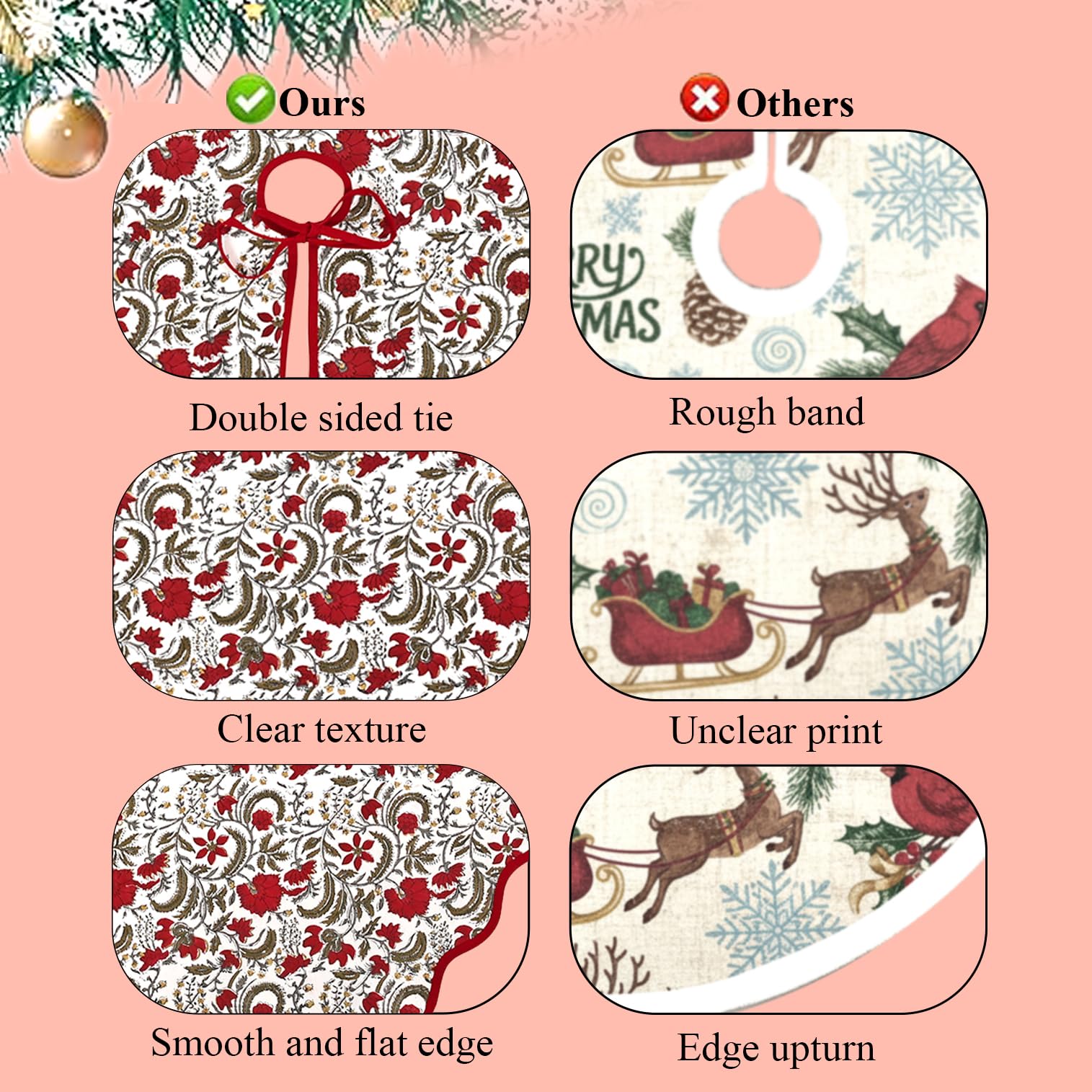 Ridhi Prune Red Hand Block Printed Christmas Tree Skirt 40'' Inch Cute, Boho,Decorative, Rustic, Vintage, Indoor, Outdoor, Holiday Decor, Christmas Decoration Halloween Fall Thanksgiving Gifts - Image 5