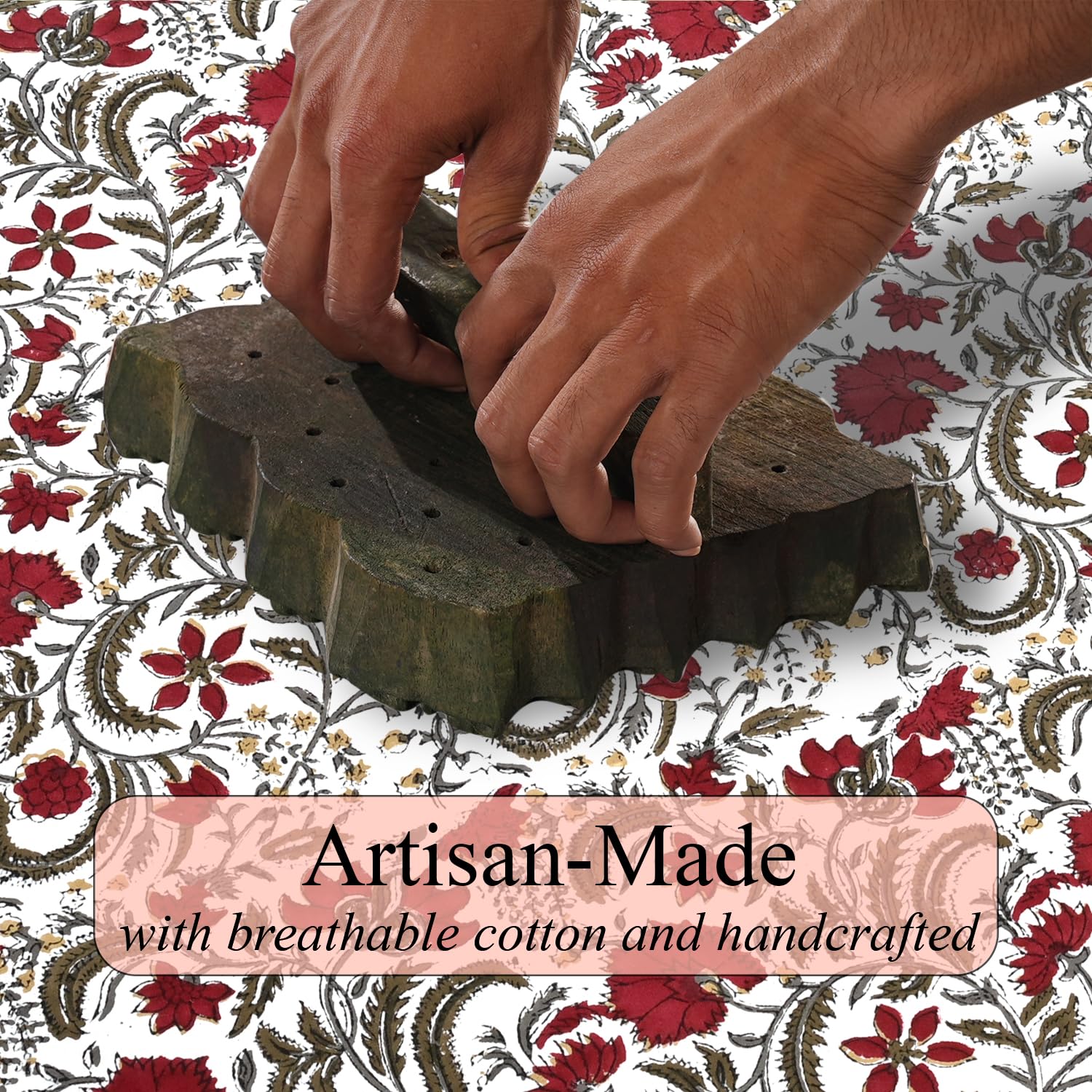 Ridhi Prune Red Hand Block Printed Christmas Tree Skirt 40'' Inch Cute, Boho,Decorative, Rustic, Vintage, Indoor, Outdoor, Holiday Decor, Christmas Decoration Halloween Fall Thanksgiving Gifts - Image 7