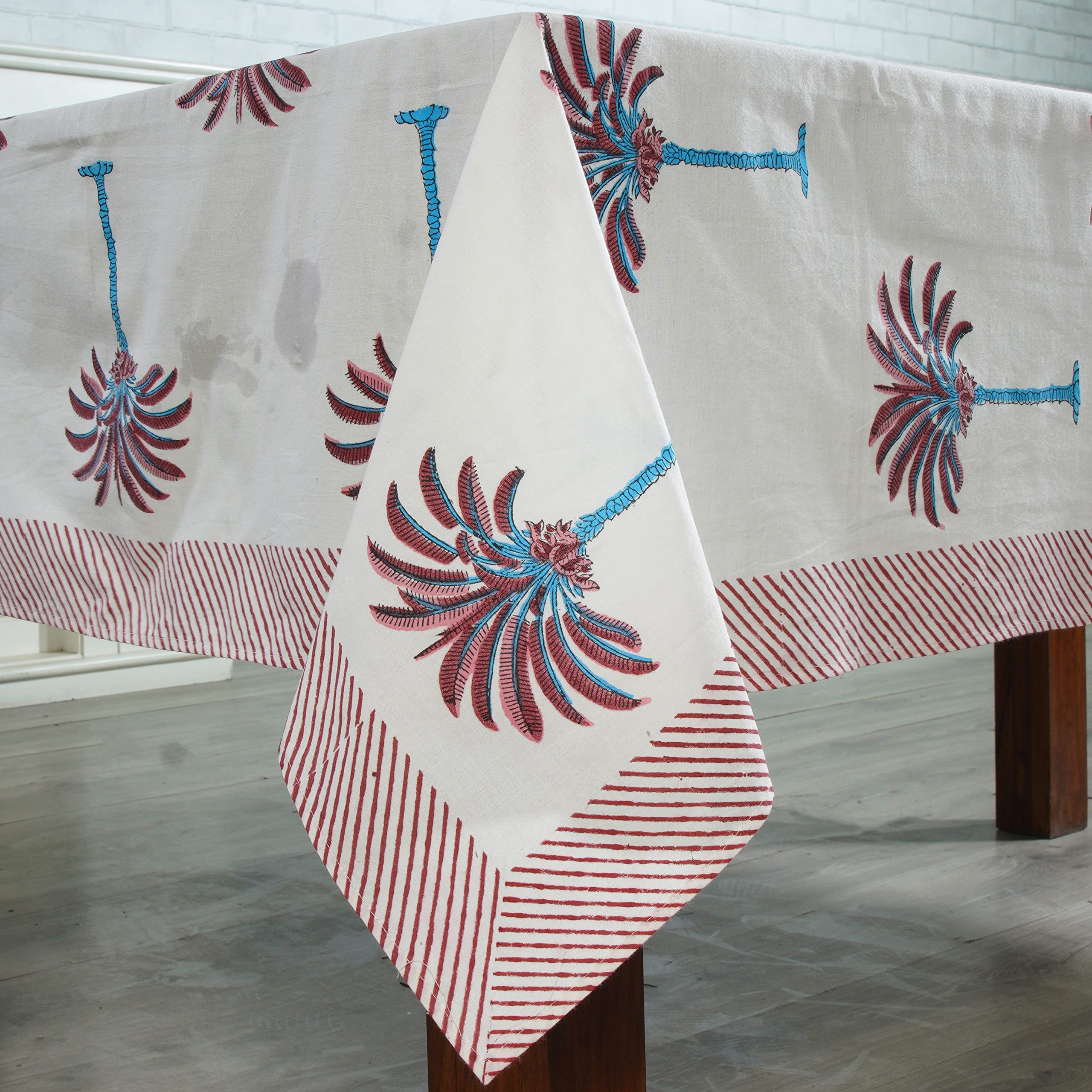 Ridhi -Red Palm 60x60 Inches Square 100% Cotton Hand Block Print Tablecloth Washable Halloween Thanksgiving/Christmas Parties/Wedding Use,Fall décor Farmhouse Dining Dinner Tablecloth - Image 3