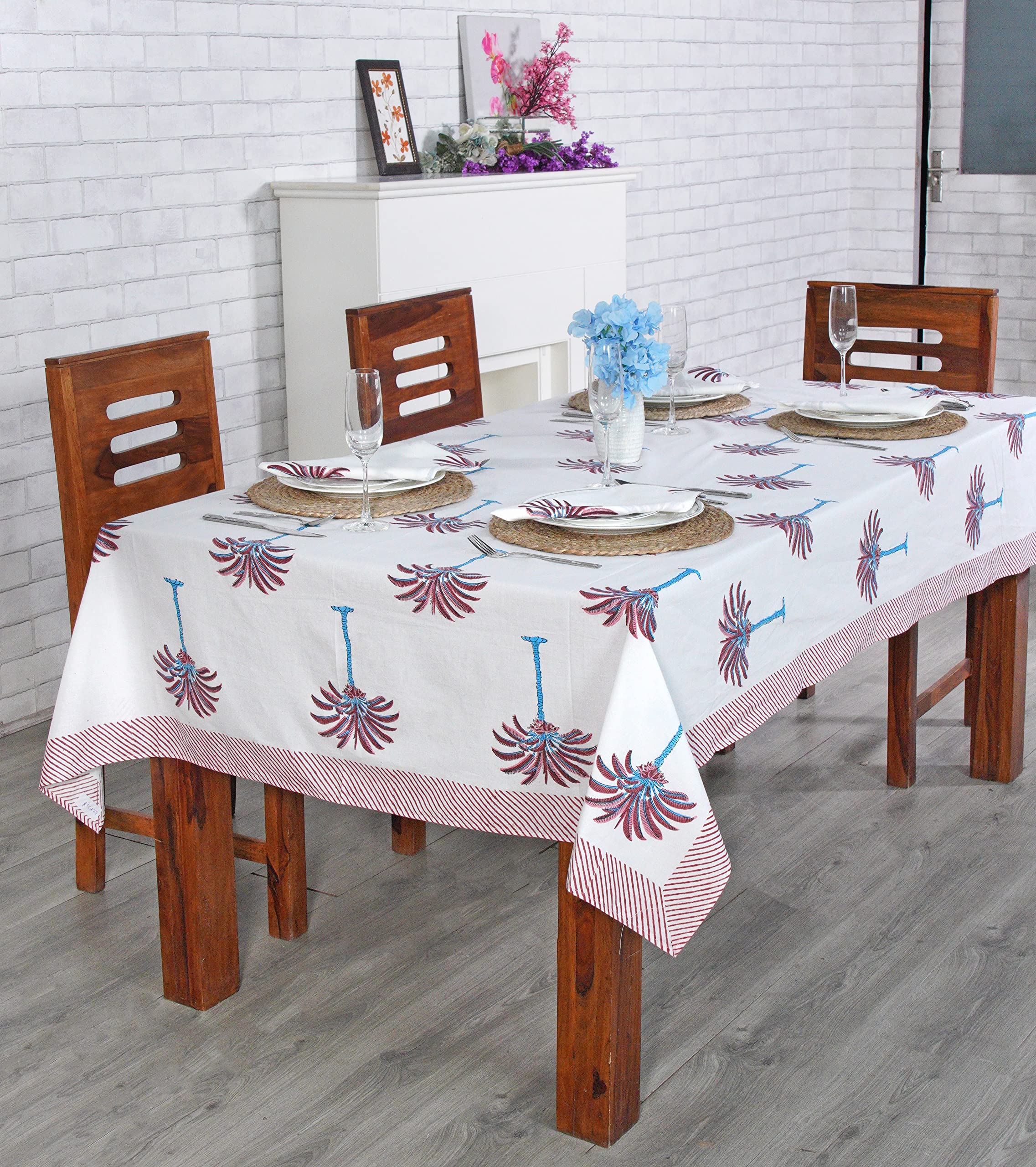 Ridhi -Red Palm 60x60 Inches Square 100% Cotton Hand Block Print Tablecloth Washable Halloween Thanksgiving/Christmas Parties/Wedding Use,Fall décor Farmhouse Dining Dinner Tablecloth - Image 4