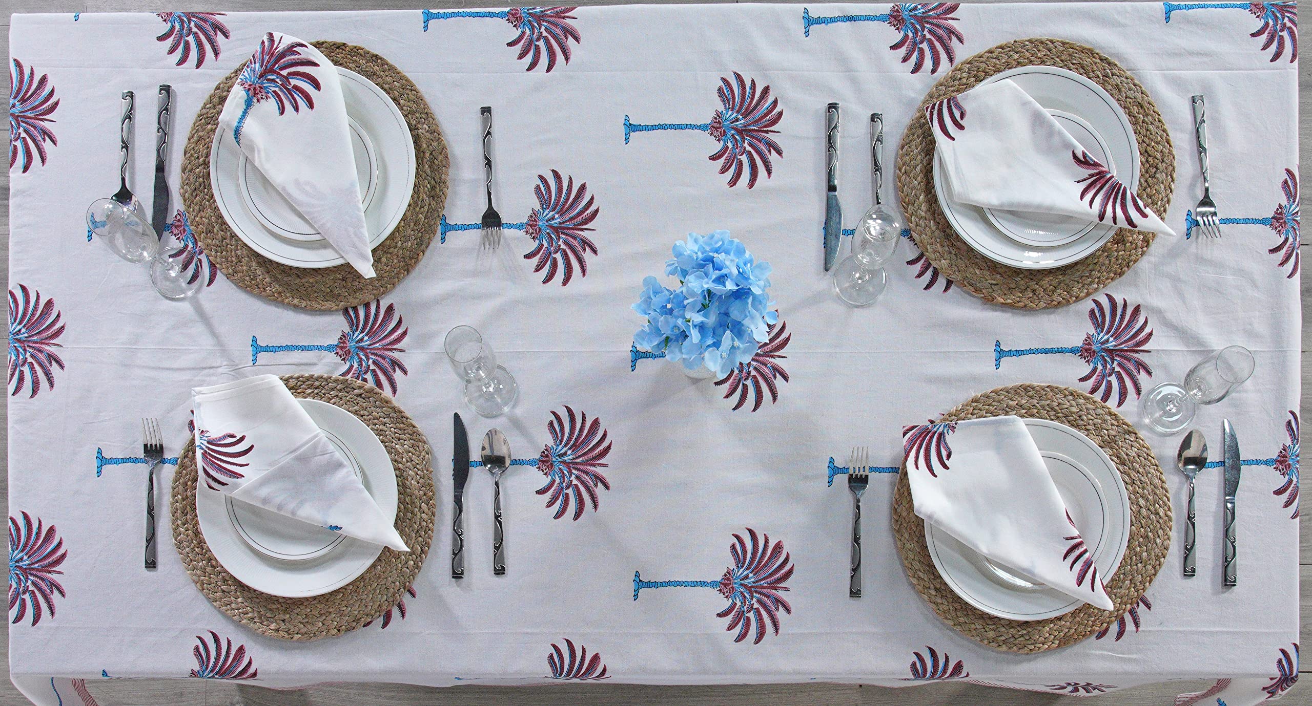 Ridhi -Red Palm 60x60 Inches Square 100% Cotton Hand Block Print Tablecloth Washable Halloween Thanksgiving/Christmas Parties/Wedding Use,Fall décor Farmhouse Dining Dinner Tablecloth - Image 7