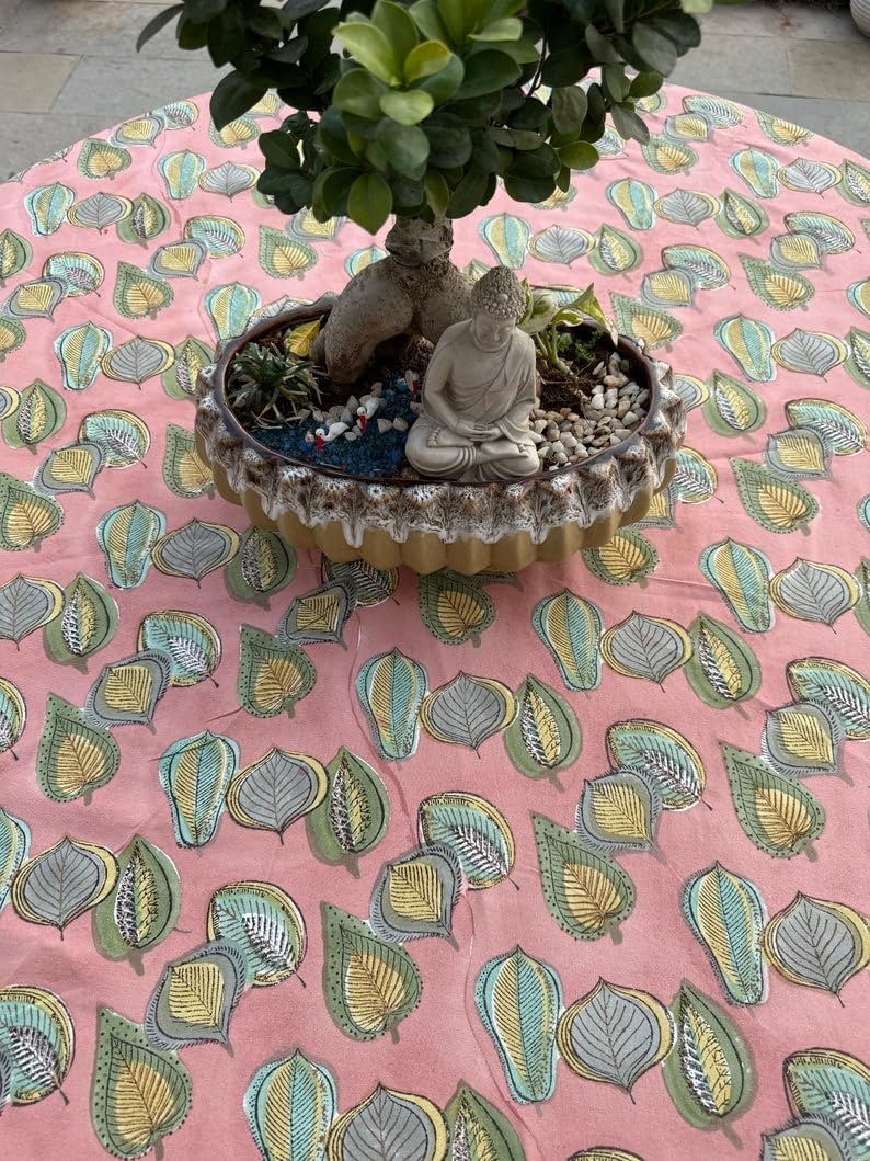 Ridhi Round Tablecloth Hand Block Print 100% Cotton Reusable Salmon Pink 110 Inch Table Cover Decorative Everyday Use for Dining, Home, Party, Wedding, Farmhouse, Party Gift for Spring, Mother's Day - Image 7