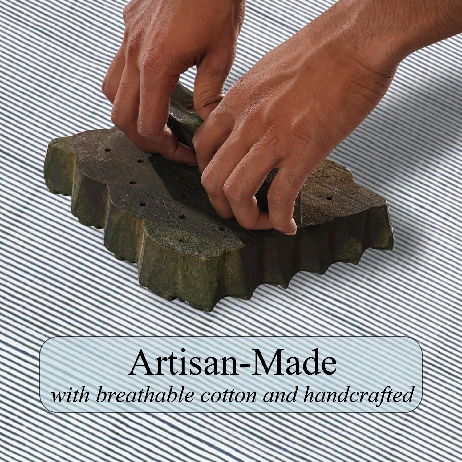 Ridhi Slate Blue Stripe Block Print 60x90 Rectangle Tablecloth Table Cover for Dining Tables, Handcrafted Farmhouse Kitchen Decor, Washable, Decorative Tablecloths for Spring, Easter, Valentine - Image 4